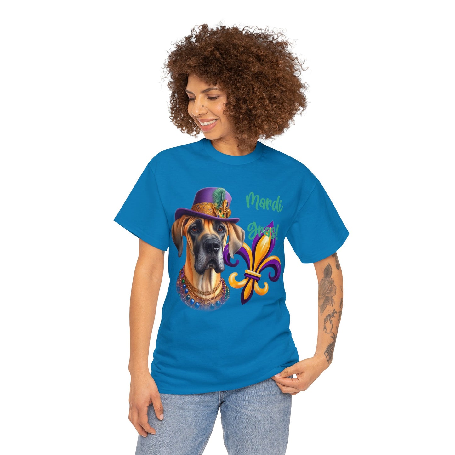 Mardi Gras Fawn Great Dane Unisex Heavy Cotton Tee