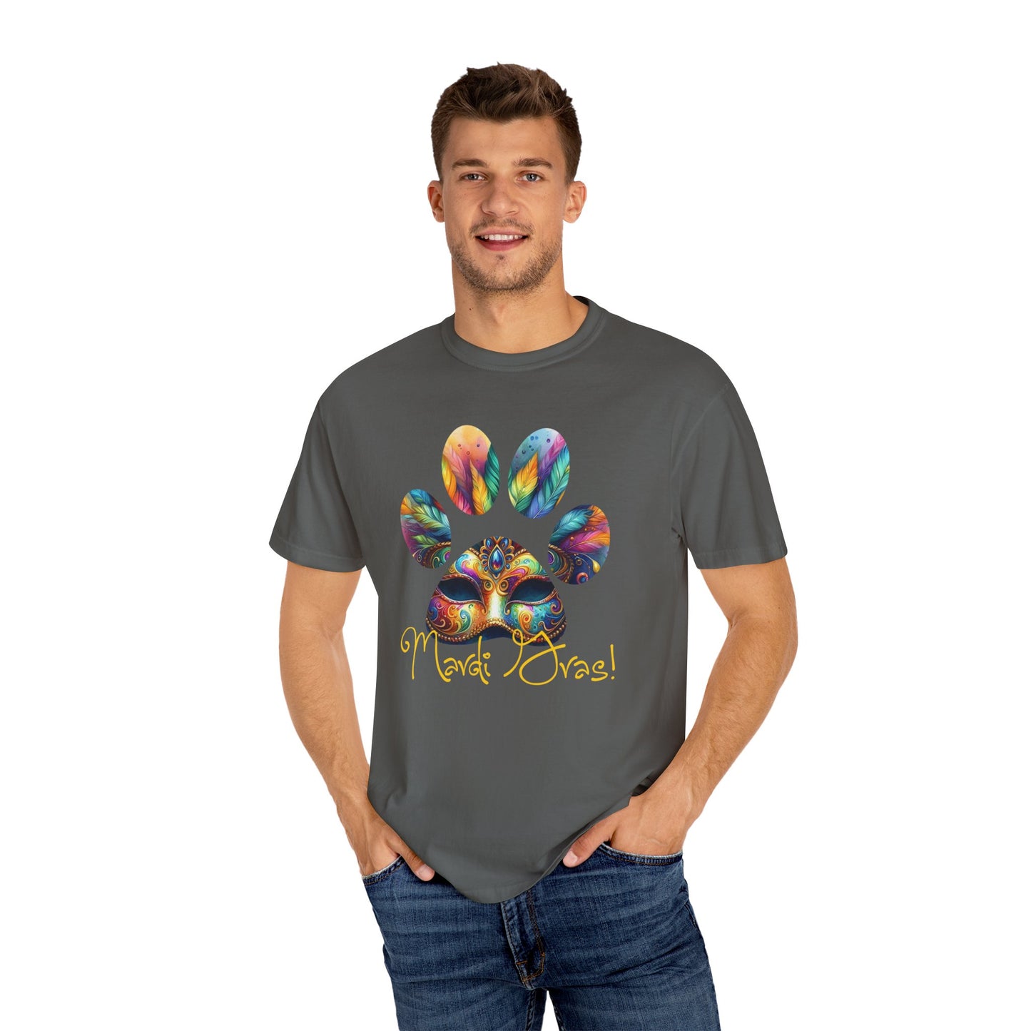 Mardi Gras Paw Print Unisex Garment-Dyed T-shirt