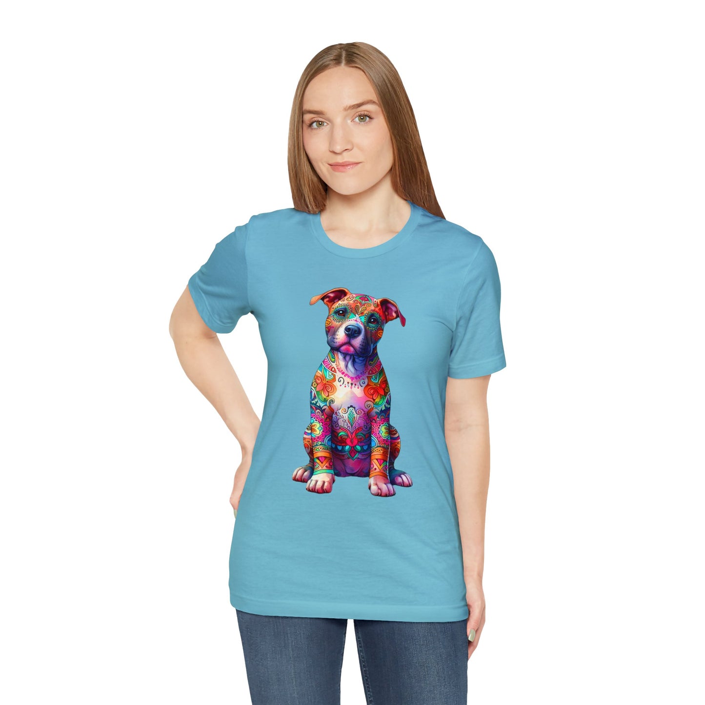 Vibrant Neon Floral Pitbull unisex Jersey Tee ,Dog Lover Shirt, Rescue Dog Shirt, Pitbull Lover, Dog Mom Shirt, Dog Mom Gift, Pittie Mom