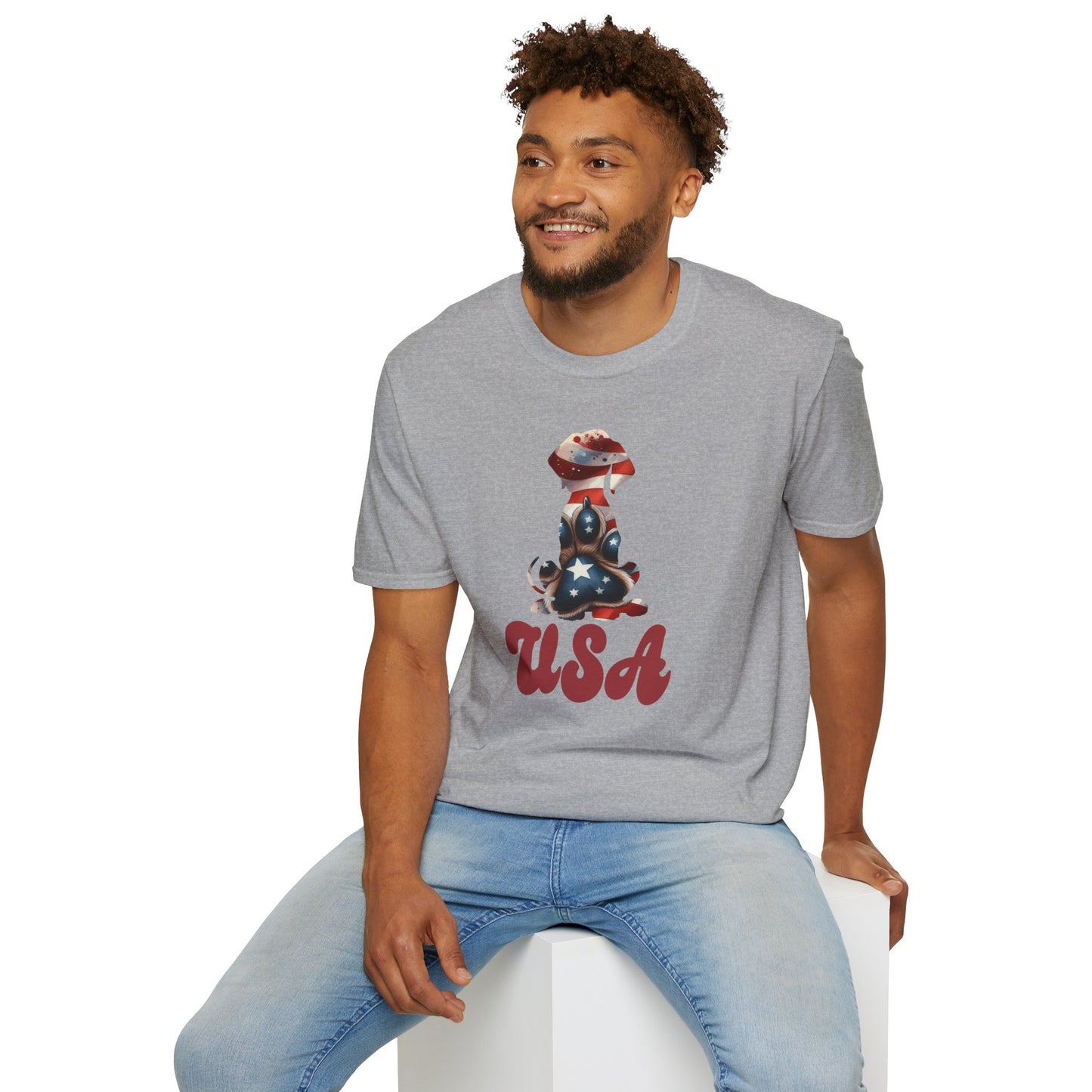 USA Patriotic Dog Unisex Softstyle T-Shirt - Four More Paws