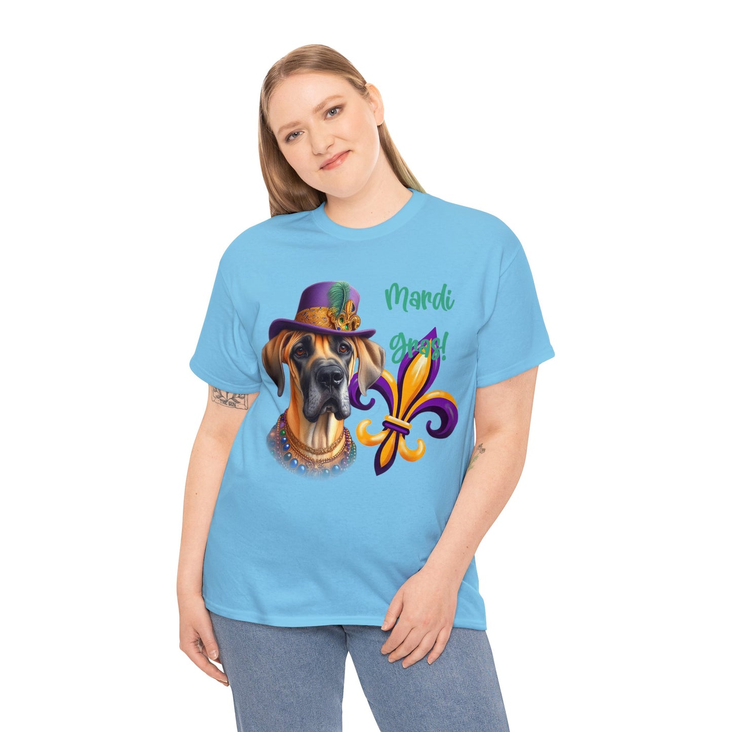 Mardi Gras Fawn Great Dane Unisex Heavy Cotton Tee