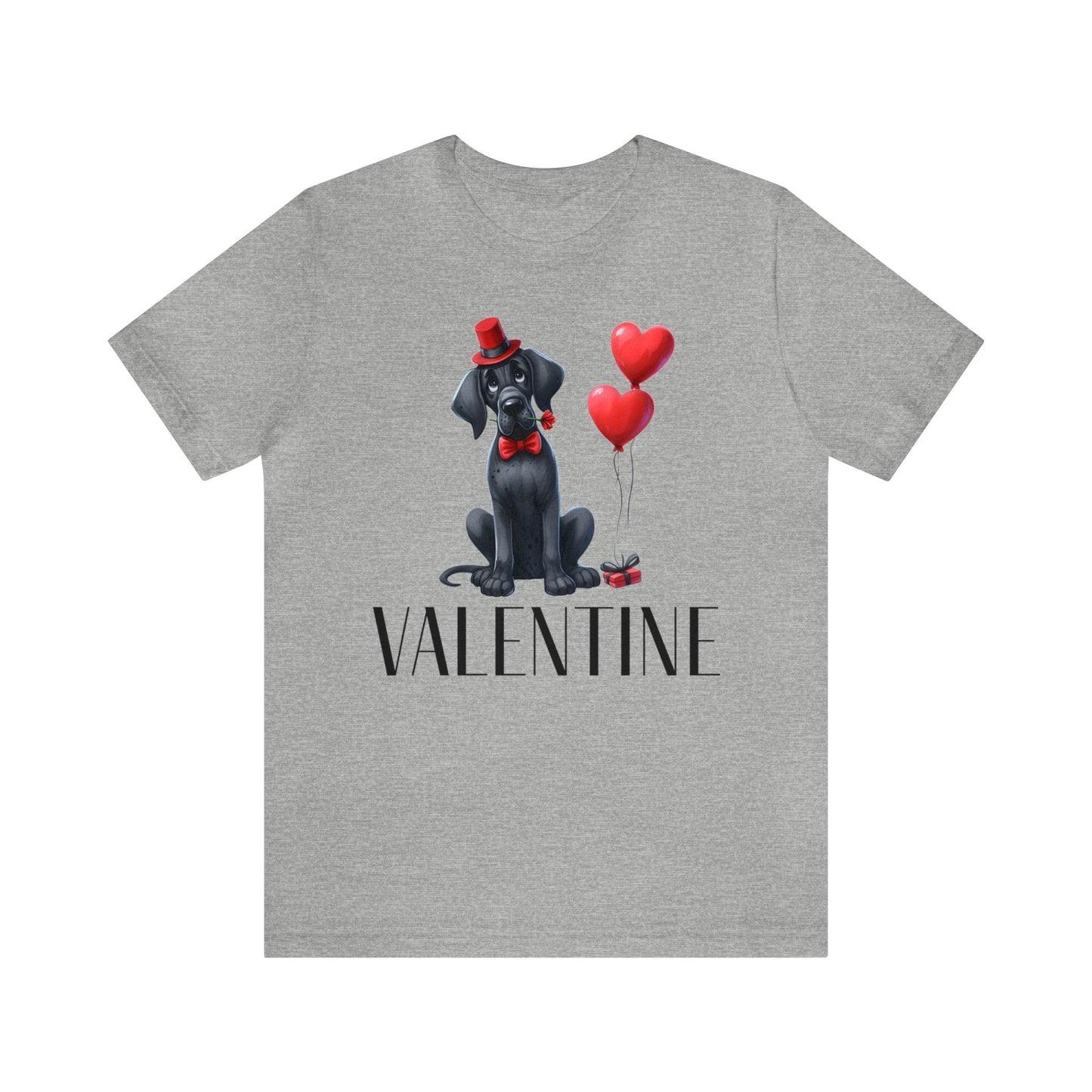 Black Great Dane Valentine Unisex Jersey Tee, Puppy Love Tee Shirt, Valentines Gift for Dog Lovers, Cupid Shirt, Dog Mom, Dog Dad