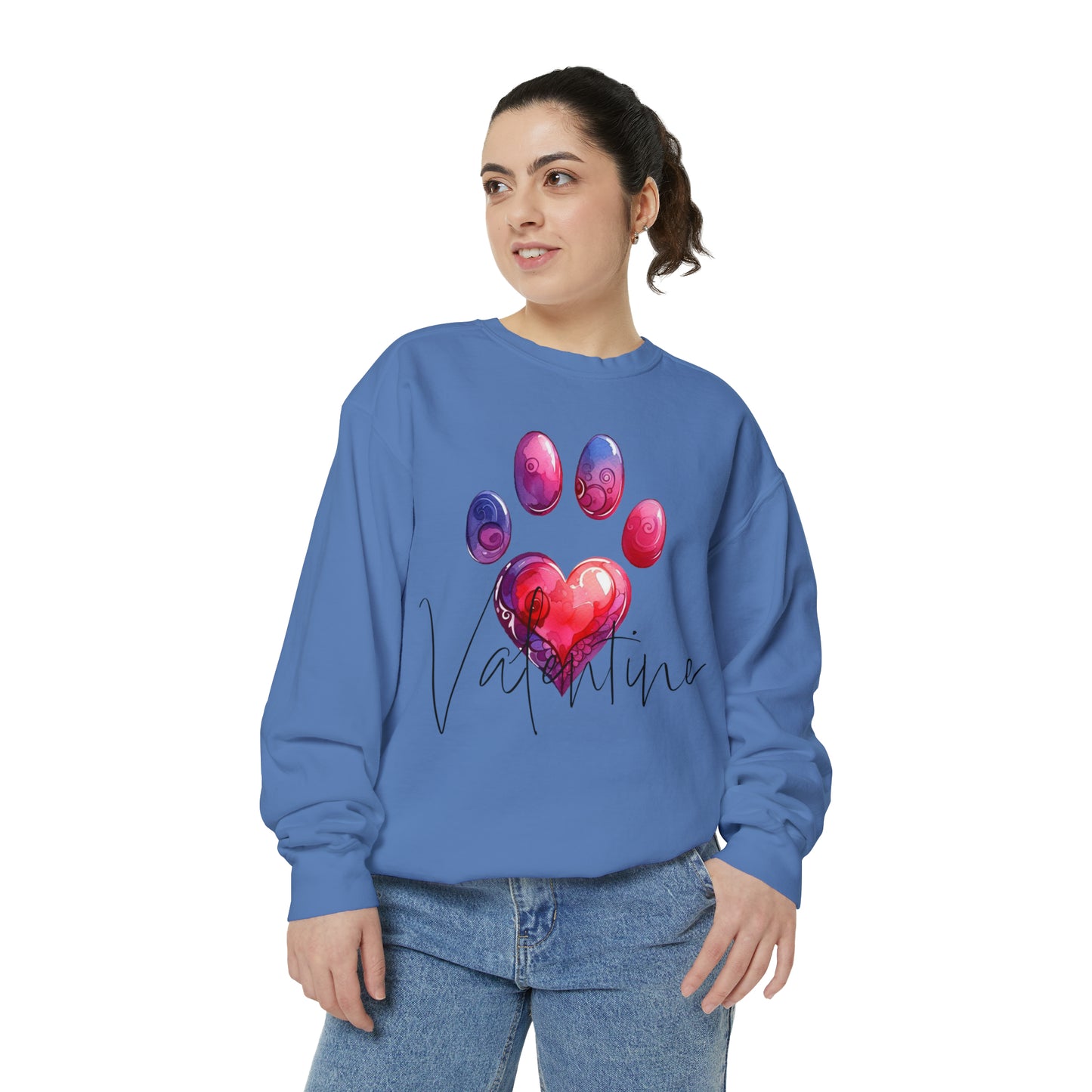 Valentine Paw Print Unisex Garment-Dyed Sweatshirt