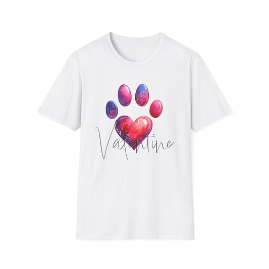 Valentine Pawprint Unisex Soft Style Tee-Shirt, XOXO V-Day Gift for Animal Lover, Dog Mom Gift, Valentine's Day Shirt