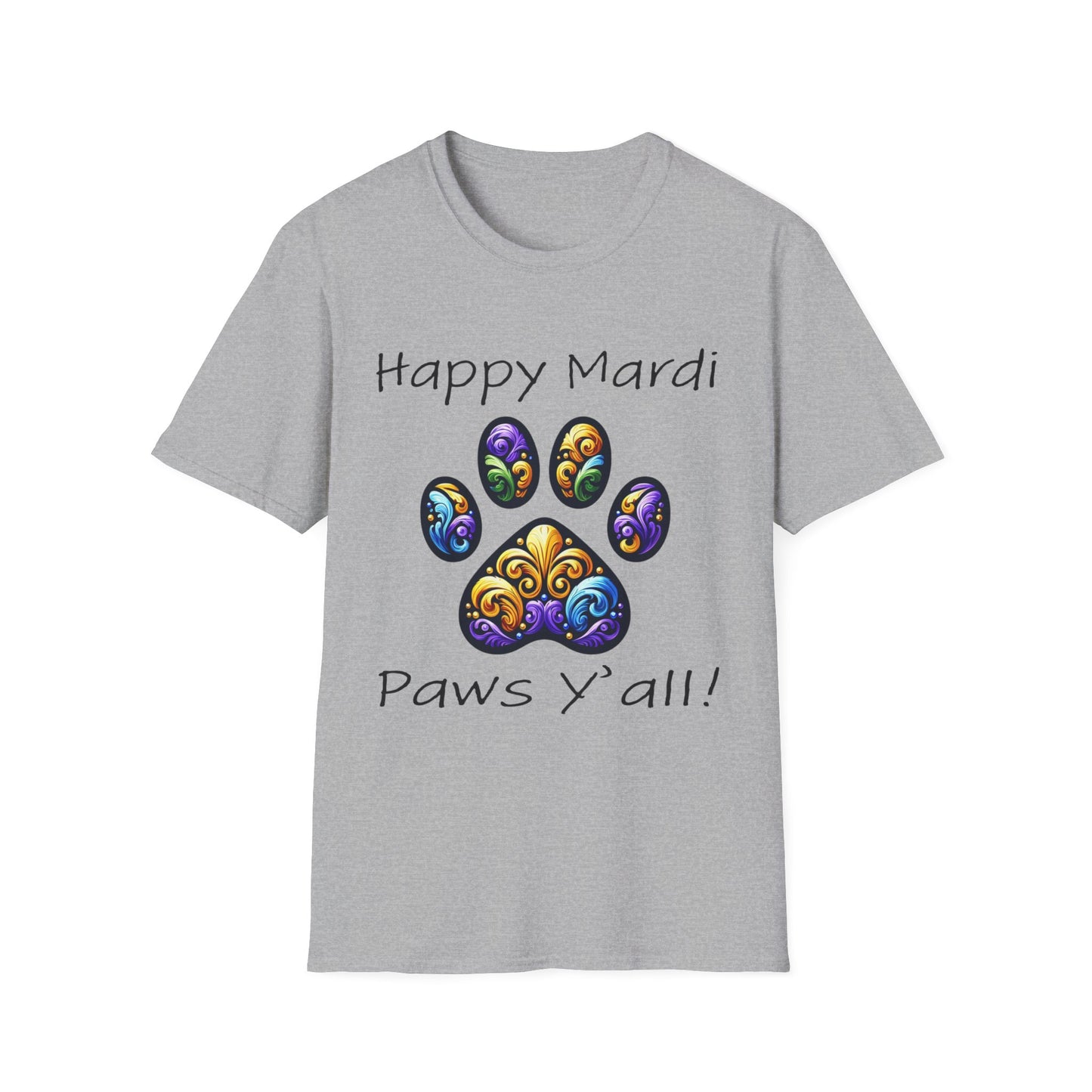 Happy Mardi Paws Y'all Short Sleeve Tee Shirt, Dog mom Mardi Gras tee, New Orleans Mardi Gras Parade Shirt, Mardi Gras Lover, NOLA Tee Shirt