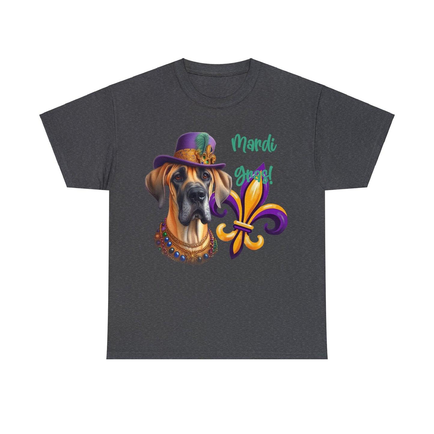 Mardi Gras Fawn Great Dane Unisex Heavy Cotton Tee