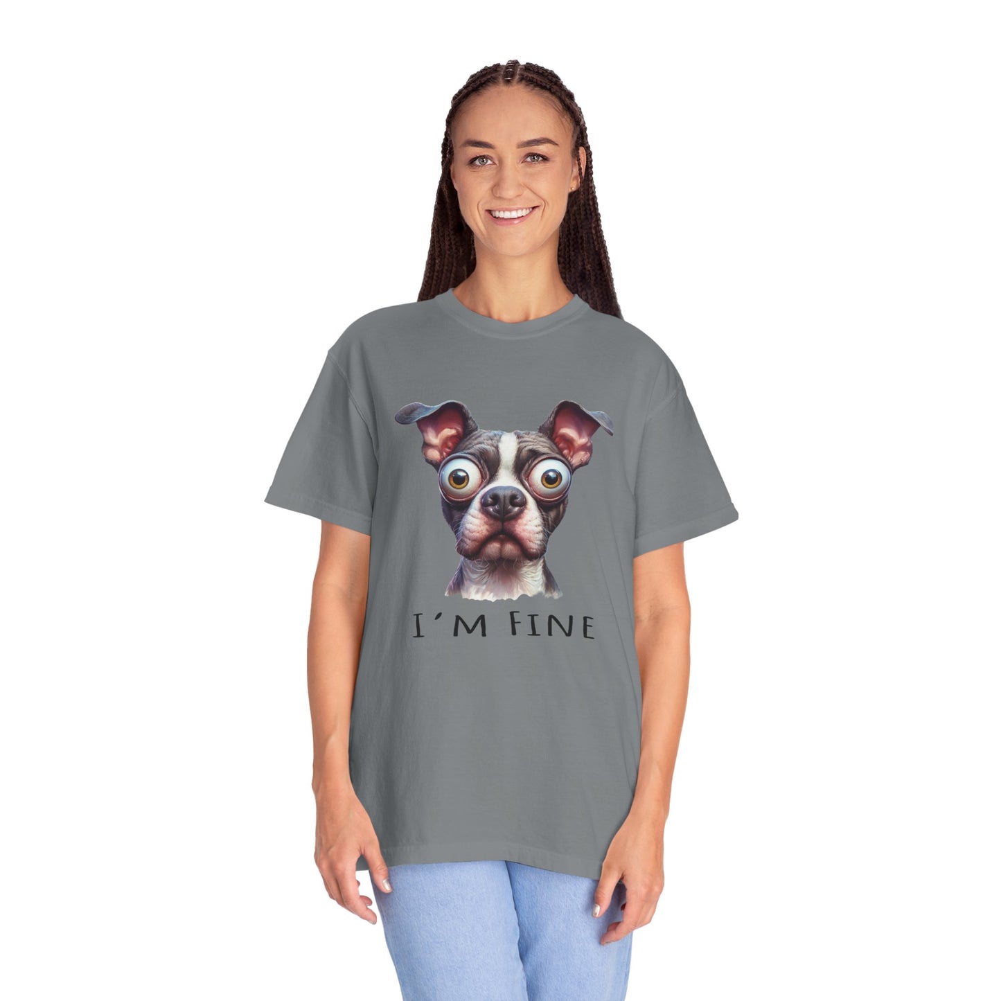 I'm Fine Funny Pit Bull Terrier Tee , American Bully Shirt , Unisex Pittie Garment Dyed Tee Shirt