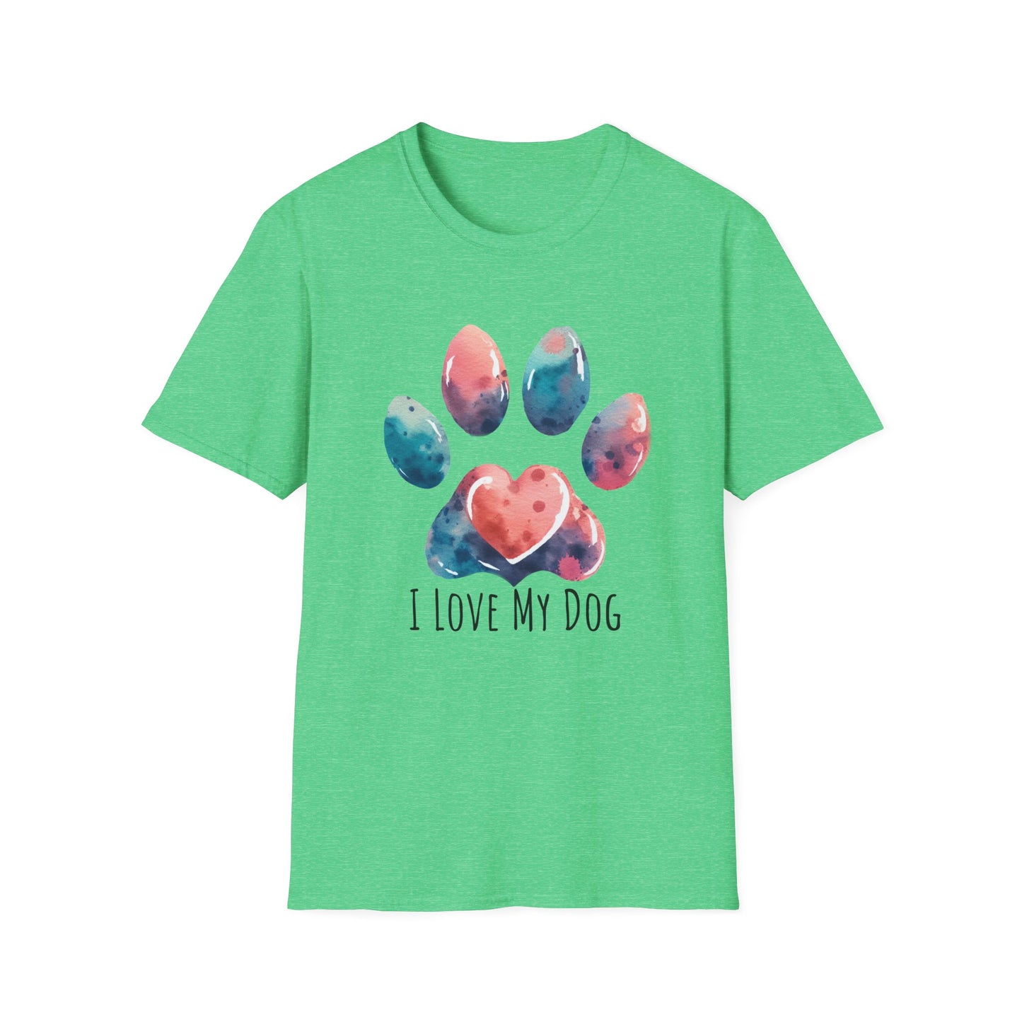 I love My Dog Pastel Watercolor Pawprint Unisex Softstyle T-Shirt