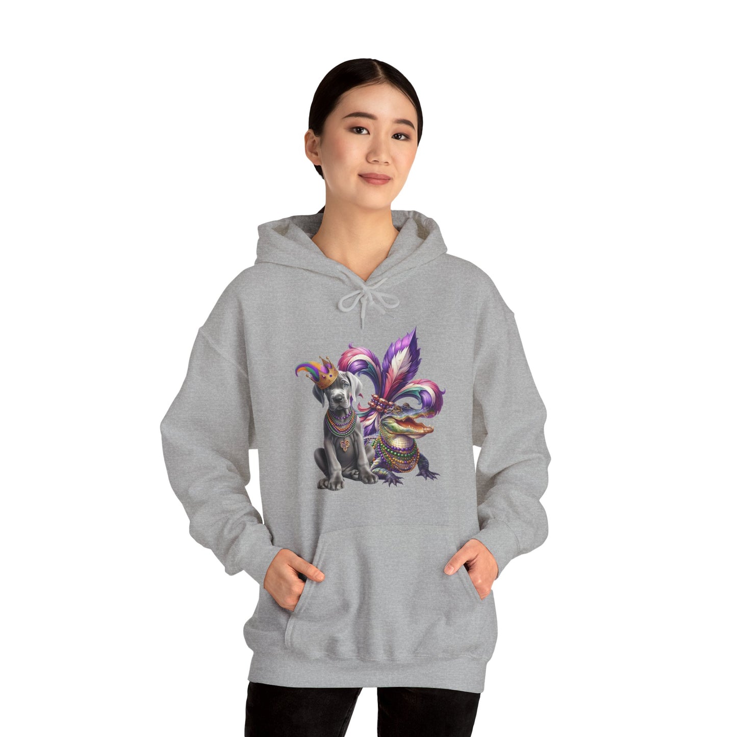 Great Dane Louisiana Mardi Gras Hooded Sweatshirt, Mardi Gras, Fat Tuesday, Carnival , Mardi Gras Gift, Dog Party