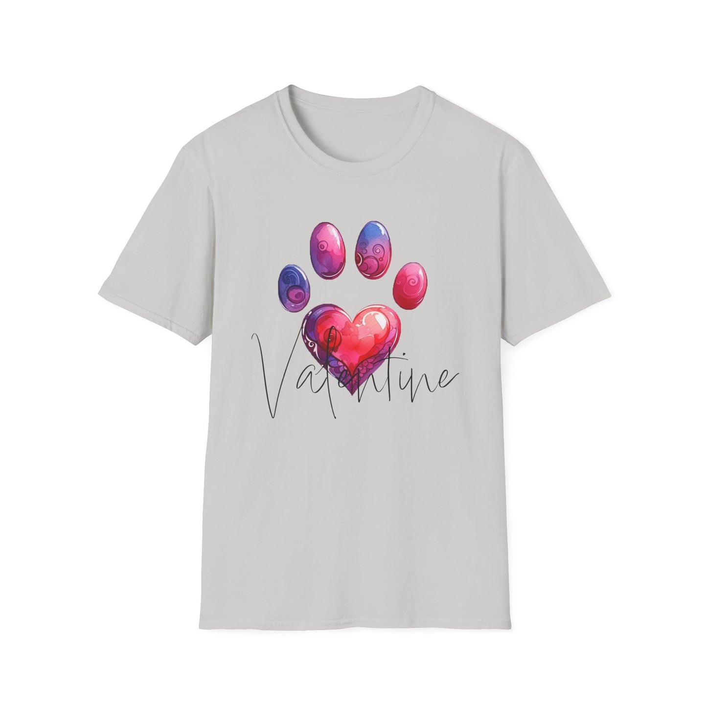 Valentine Pawprint Unisex Soft Style Tee-Shirt, XOXO V-Day Gift for Animal Lover, Dog Mom Gift, Valentine's Day Shirt