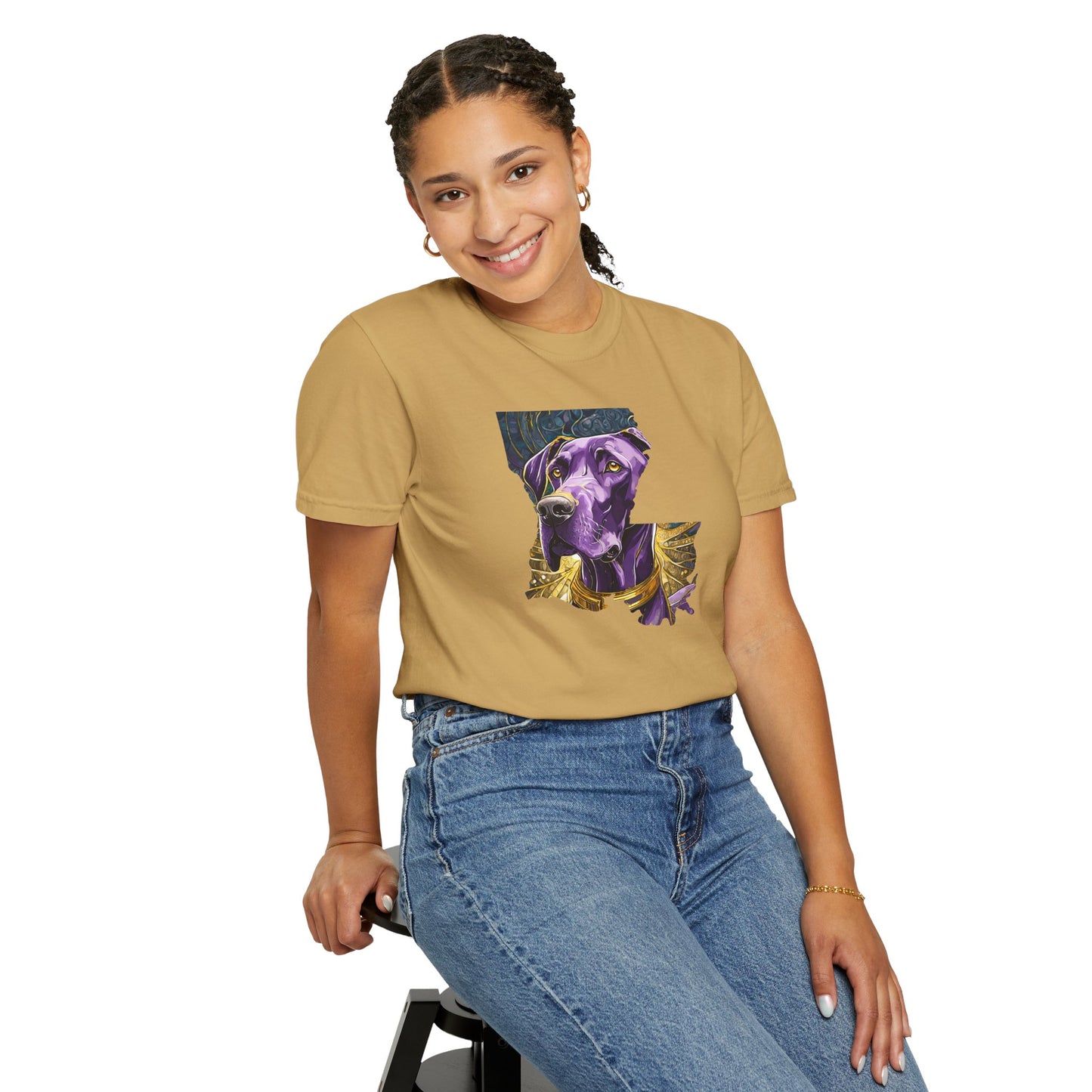 Purple and Gold Louisiana Great Dane Unisex Garment-Dyed T-shirt