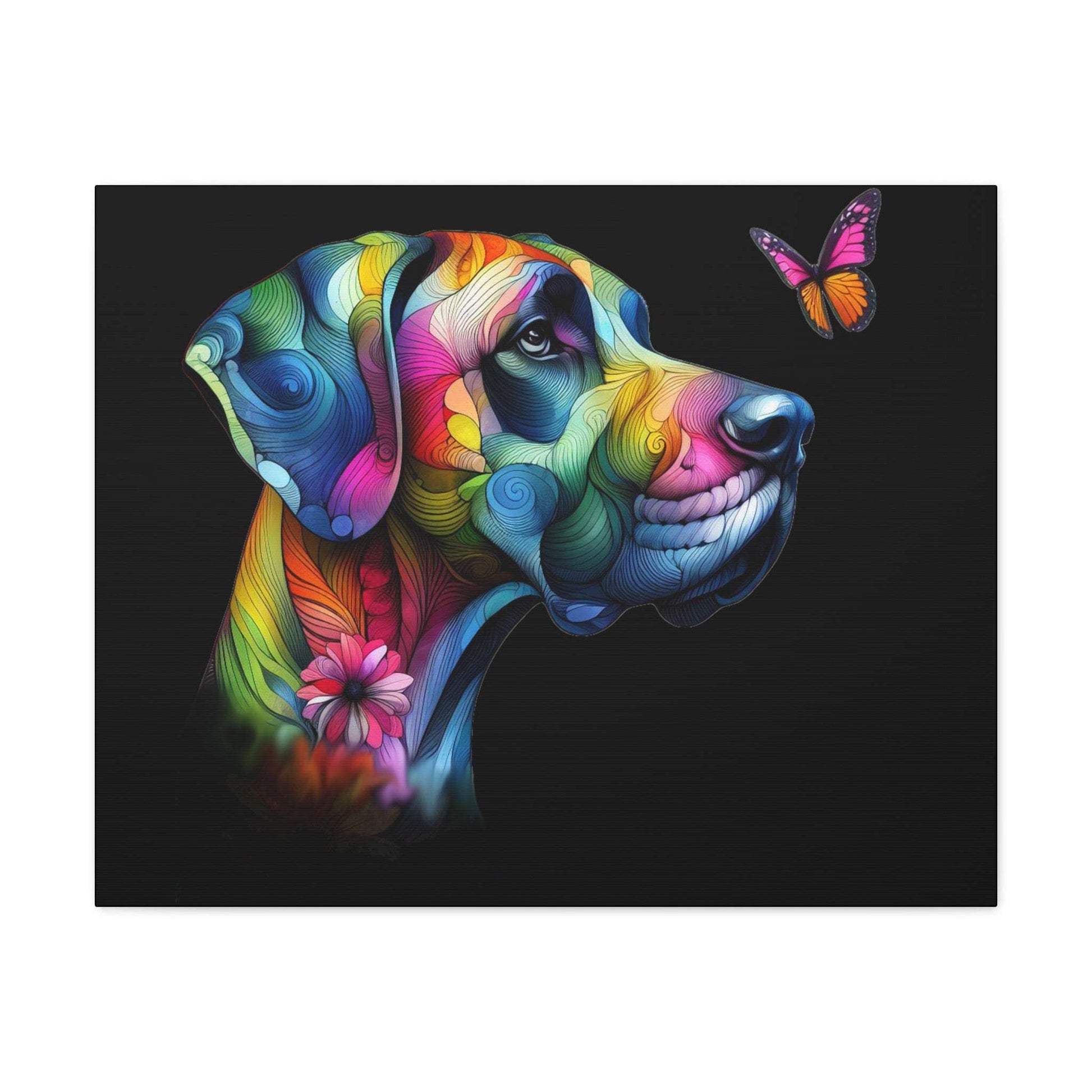 Neon Floral Abstract Great Dane Canvas Gallery Wraps - Four More Paws