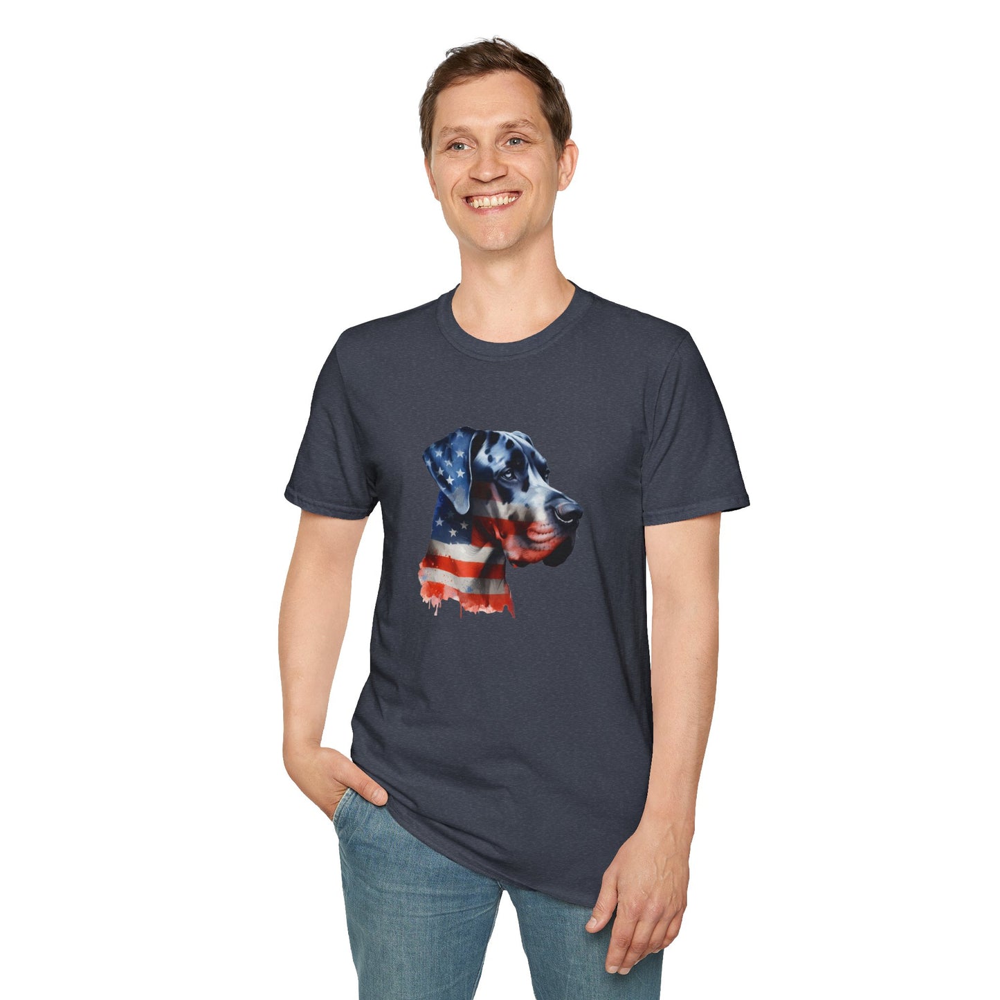 Patriotic Great Dane Unisex Softstyle T-Shirt - Four More Paws