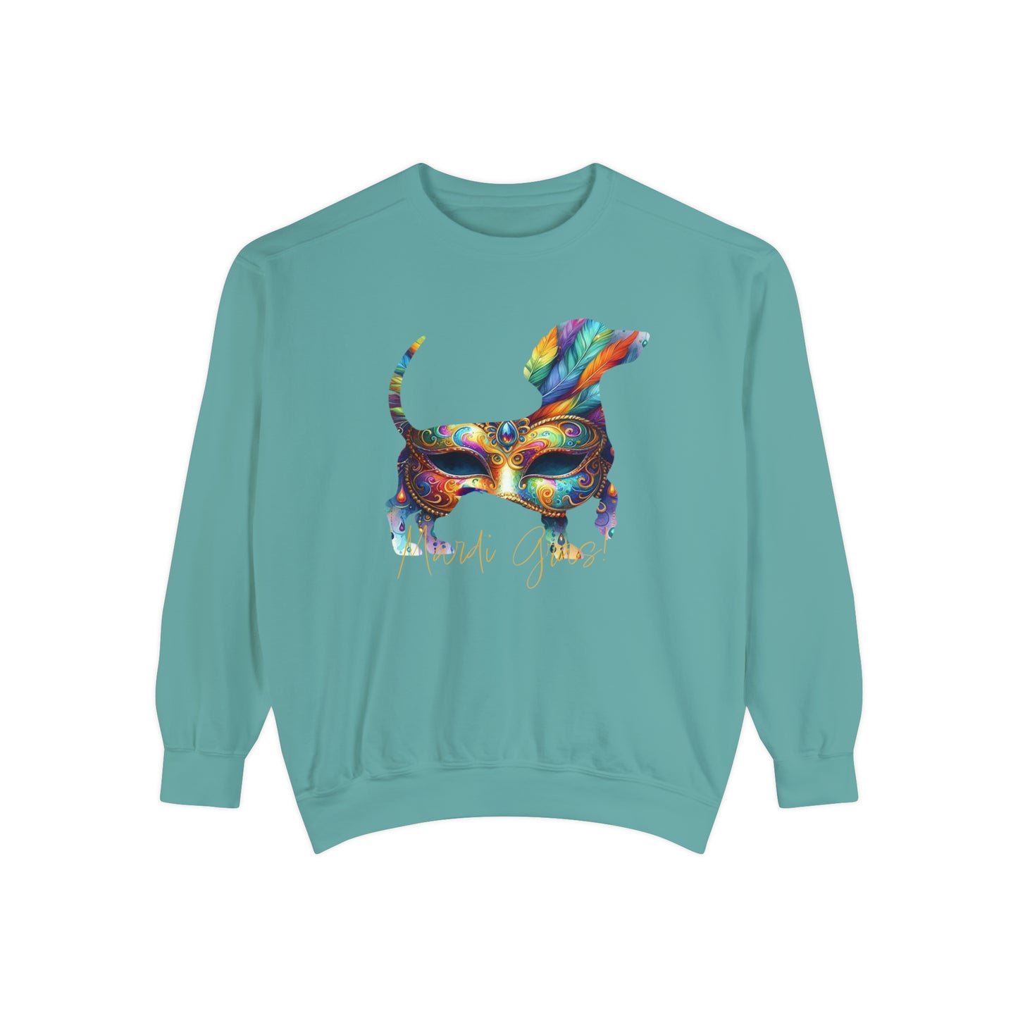 Mardi Gras Dachshund, Doxie Mardi Gras Unisex Garment-Dyed Sweatshirt