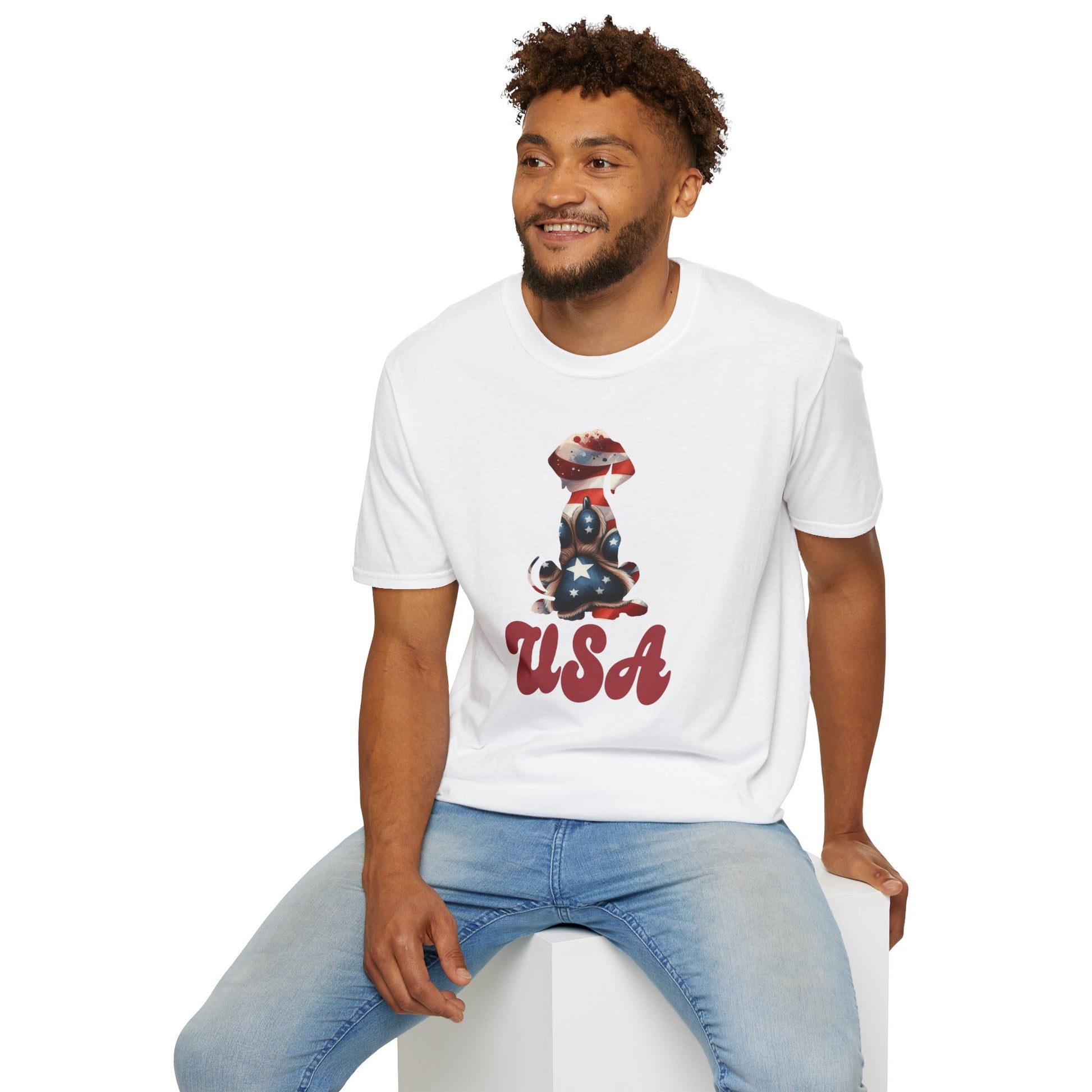 USA Patriotic Dog Unisex Softstyle T-Shirt - Four More Paws