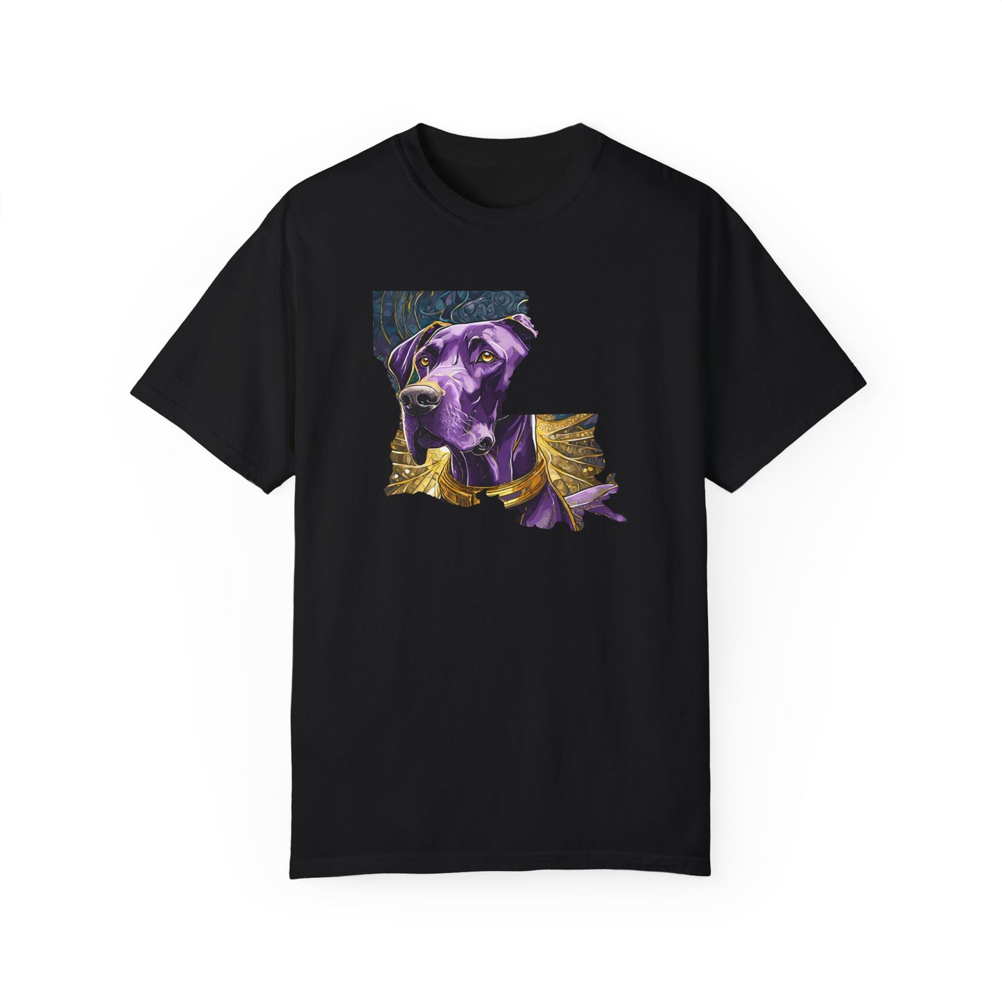 Purple and Gold Louisiana Great Dane Unisex Garment-Dyed T-shirt