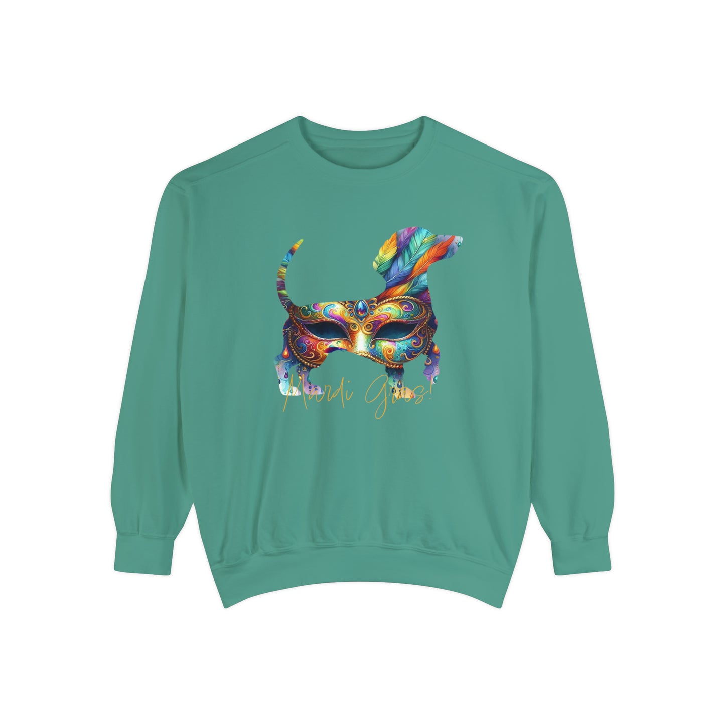 Mardi Gras Dachshund, Doxie Mardi Gras Unisex Garment-Dyed Sweatshirt