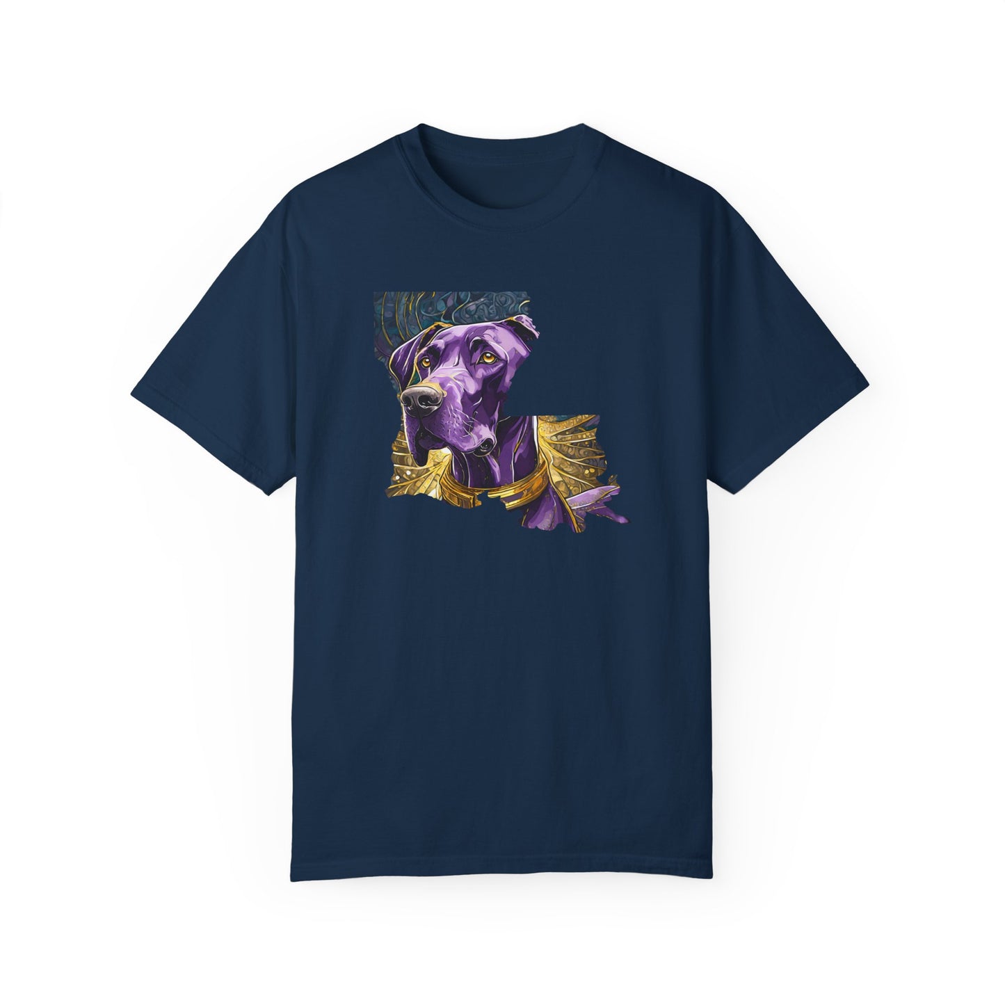 Purple and Gold Louisiana Great Dane Unisex Garment-Dyed T-shirt