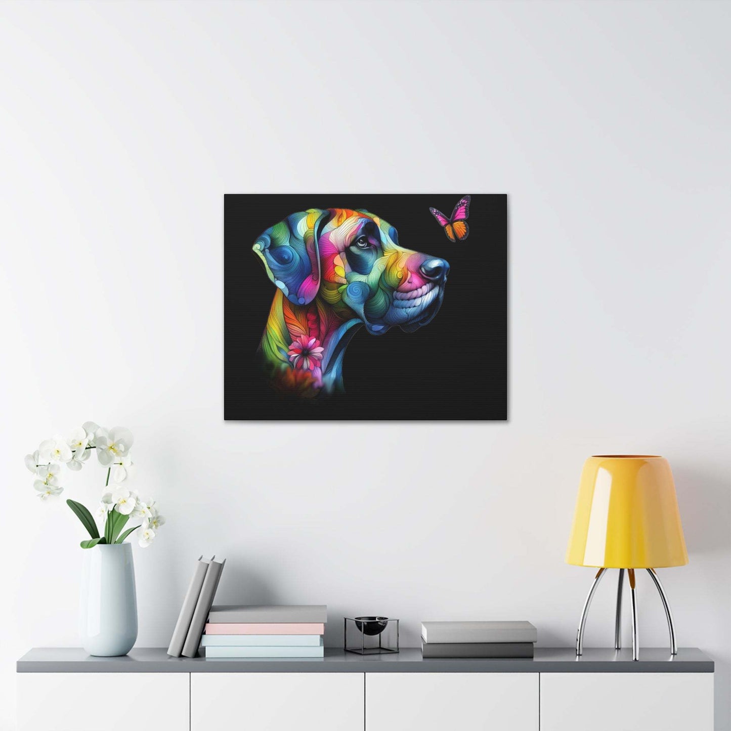 Neon Floral Abstract Great Dane Canvas Gallery Wraps - Four More Paws