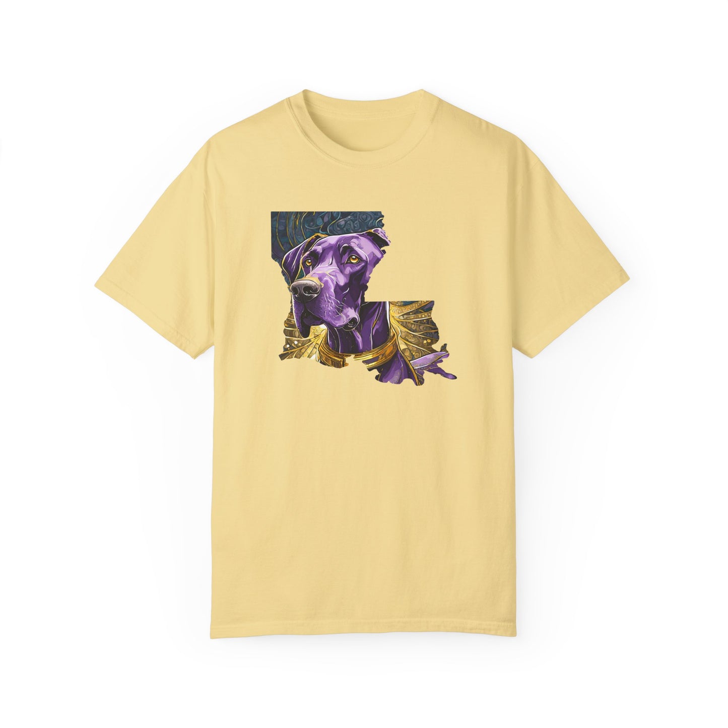 Purple and Gold Louisiana Great Dane Unisex Garment-Dyed T-shirt