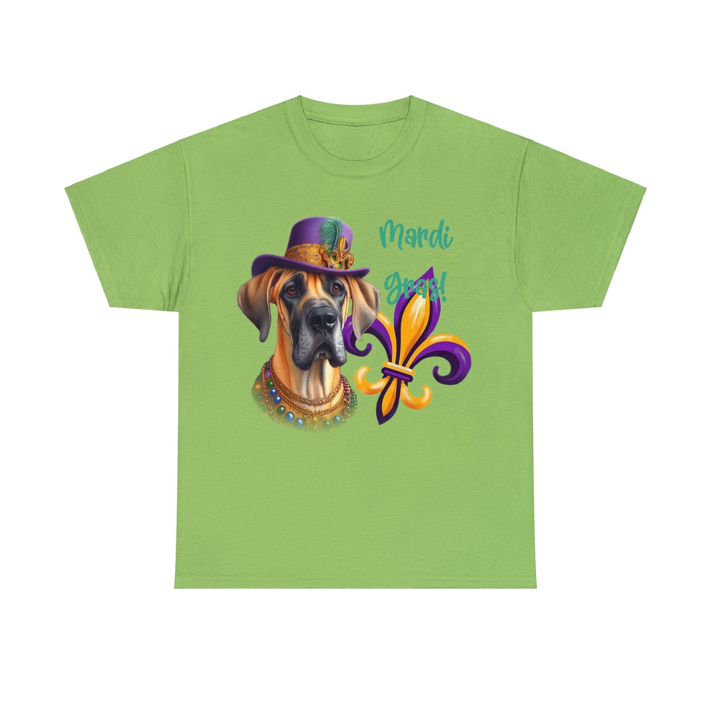 Mardi Gras Fawn Great Dane Unisex Heavy Cotton Tee