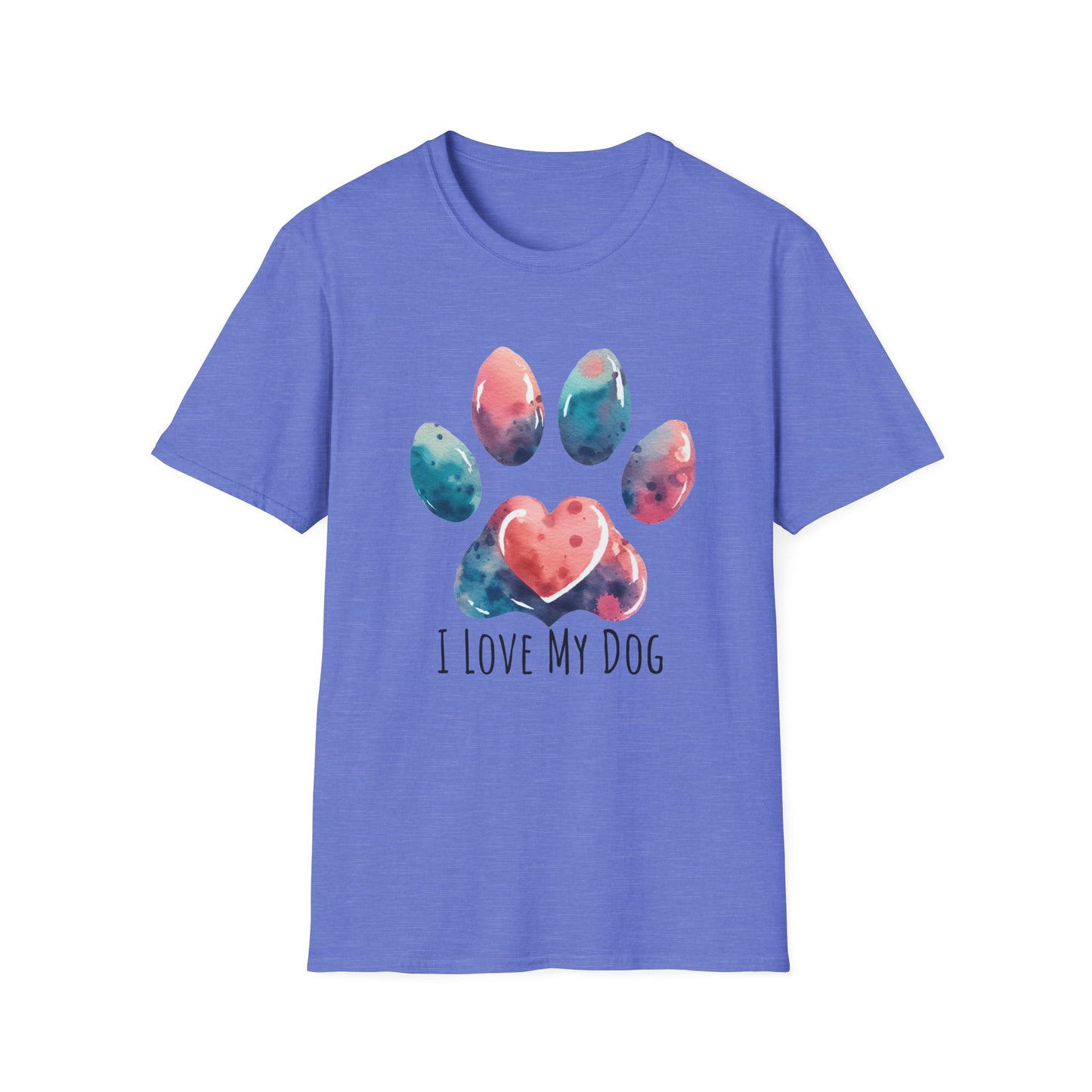 I love My Dog Pastel Watercolor Pawprint Unisex Softstyle T-Shirt