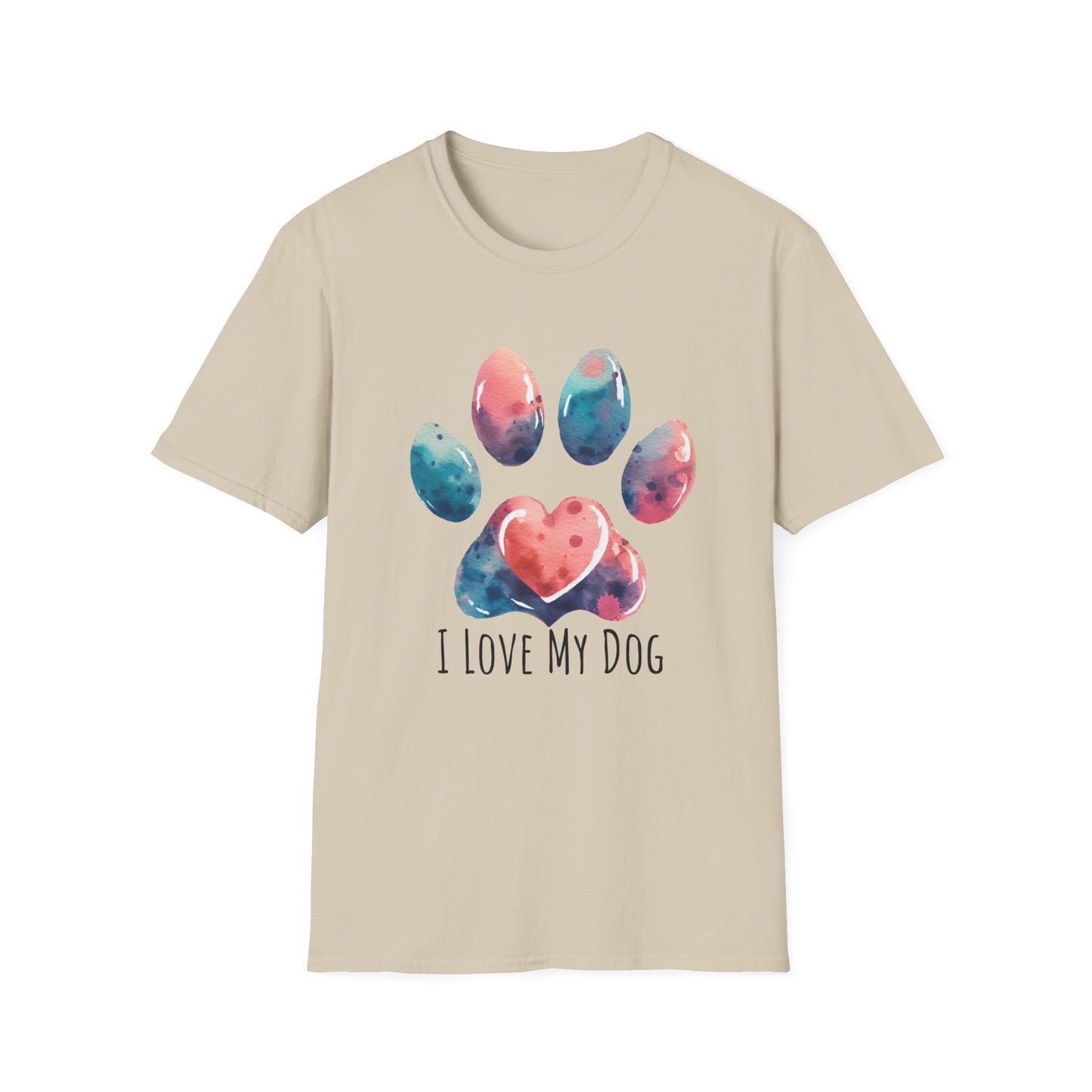 I love My Dog Pastel Watercolor Pawprint Unisex Softstyle T-Shirt