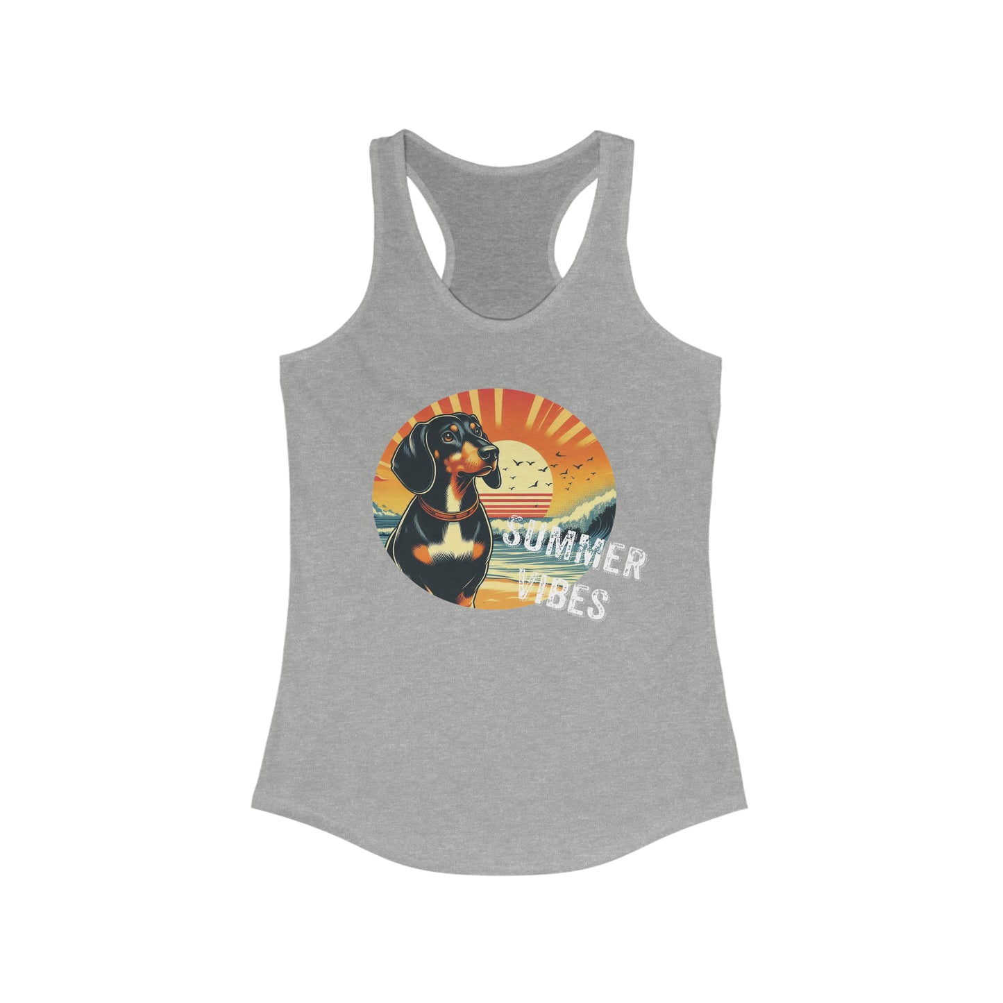 Dachshund Summer Vibes Beach Racerback Tank Retro, Doxie Mama, Gifts for Dachshund Lovers, Popular Summer Tank Tops,