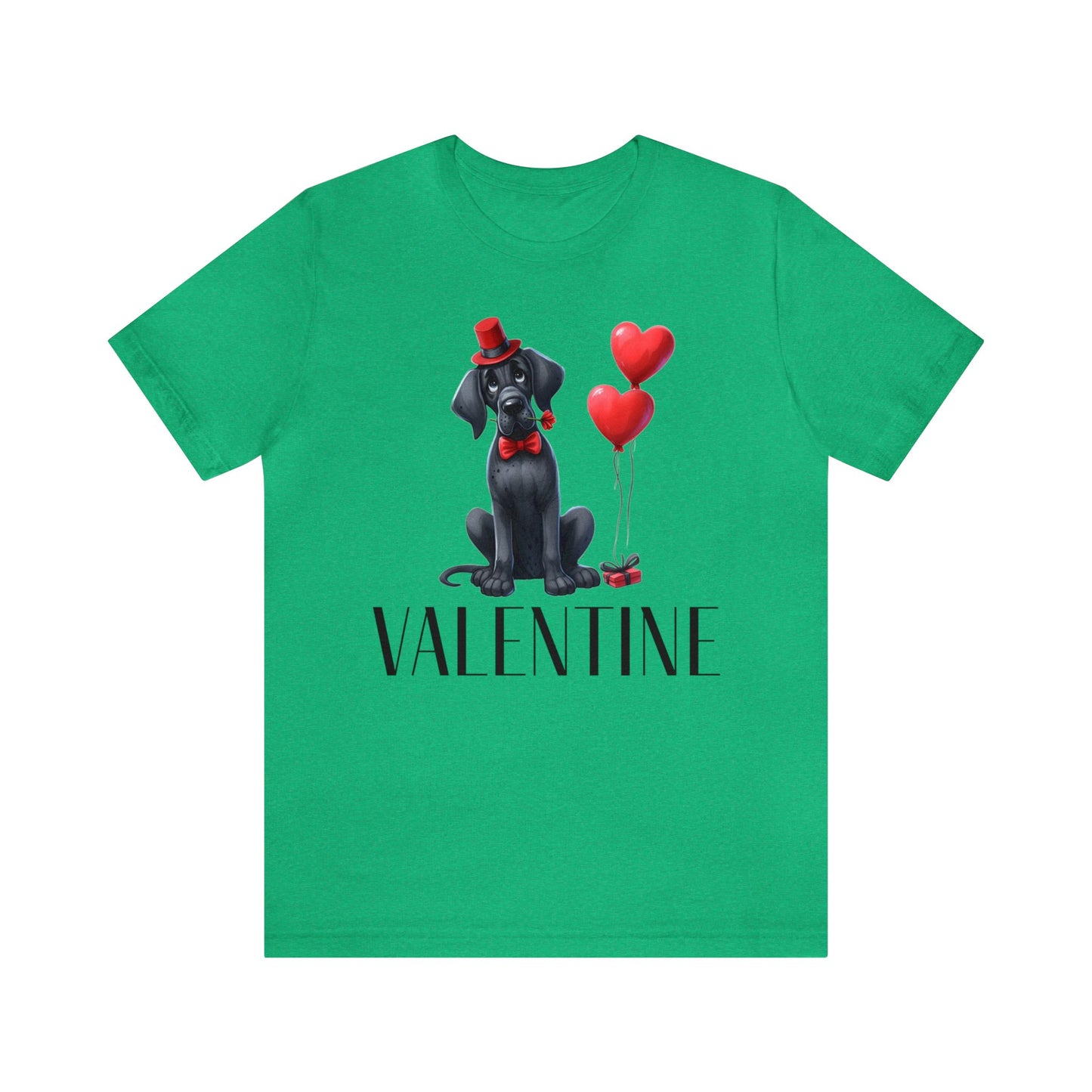 Black Great Dane Valentine Unisex Jersey Tee, Puppy Love Tee Shirt, Valentines Gift for Dog Lovers, Cupid Shirt, Dog Mom, Dog Dad