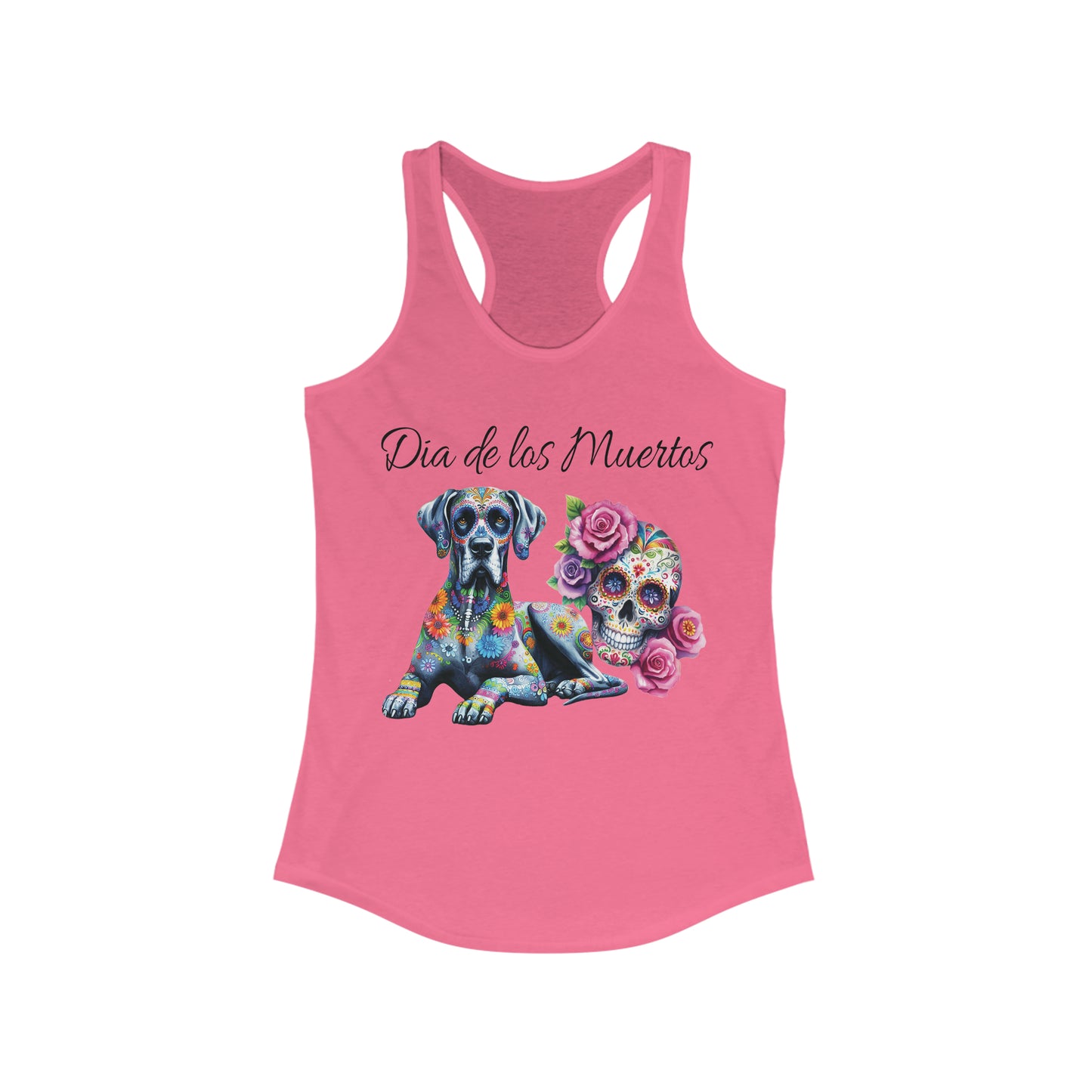 Dia de los Muertos Day of the Dead Great Dane Sugar Skull Racerback Tank,  Sugar Skull Shirt, Great Dane Dog, Dia de los Doggos