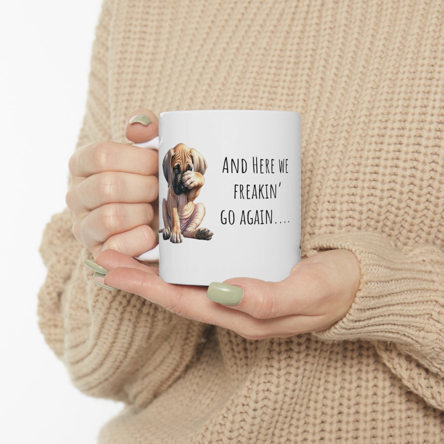 Here we go again Great Dane coffee mug two sided, I mean good morning coffee cup, funny coffee mug, funny gift idea,birthday gift, office mug