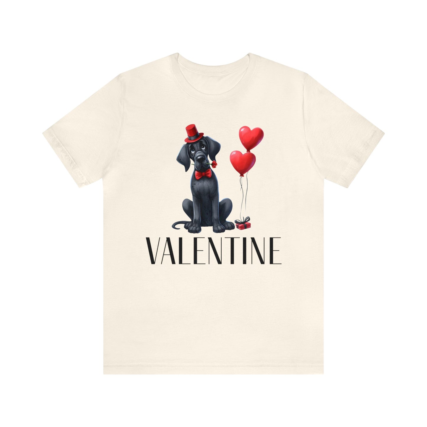 Black Great Dane Valentine Unisex Jersey Tee, Puppy Love Tee Shirt, Valentines Gift for Dog Lovers, Cupid Shirt, Dog Mom, Dog Dad