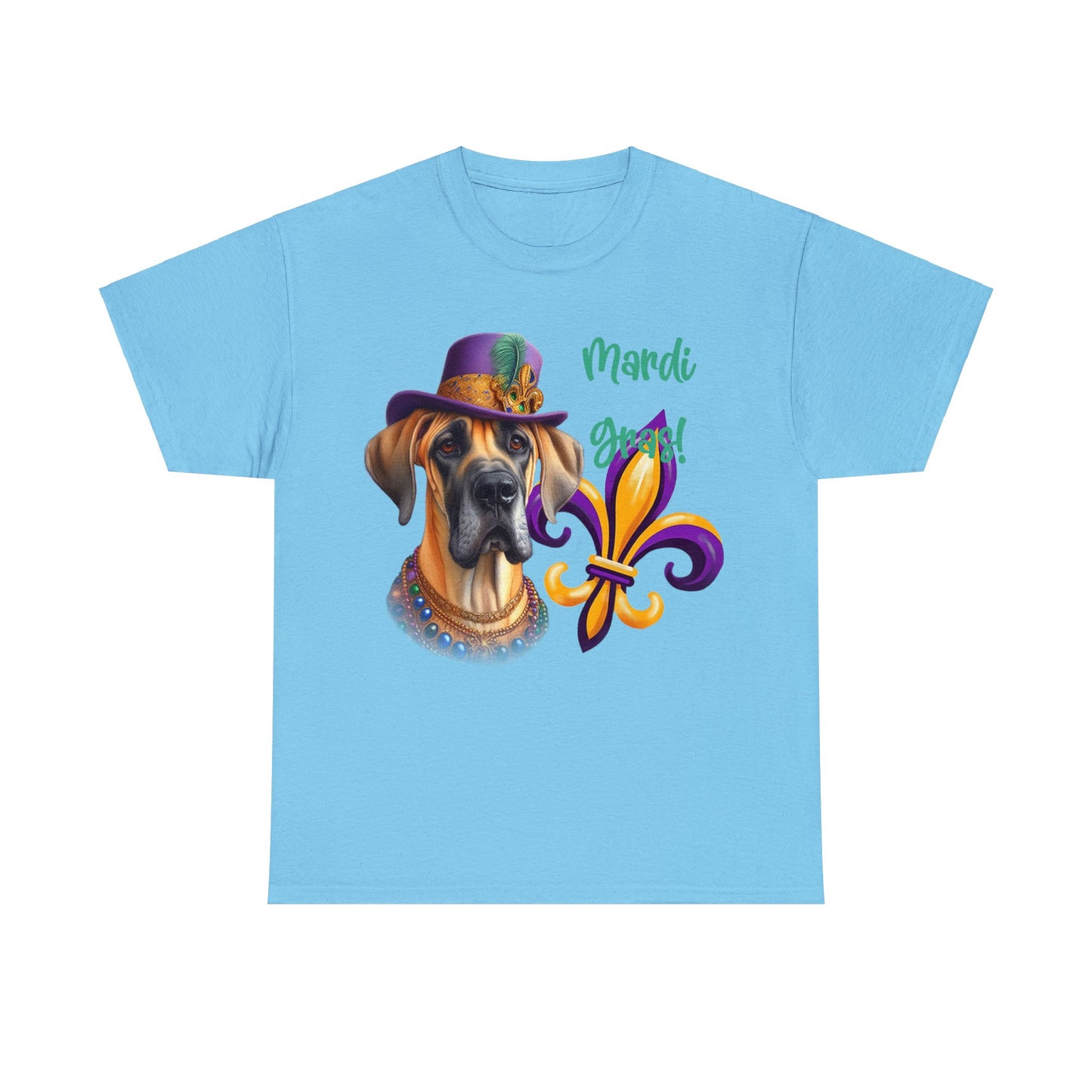 Mardi Gras Fawn Great Dane Unisex Heavy Cotton Tee