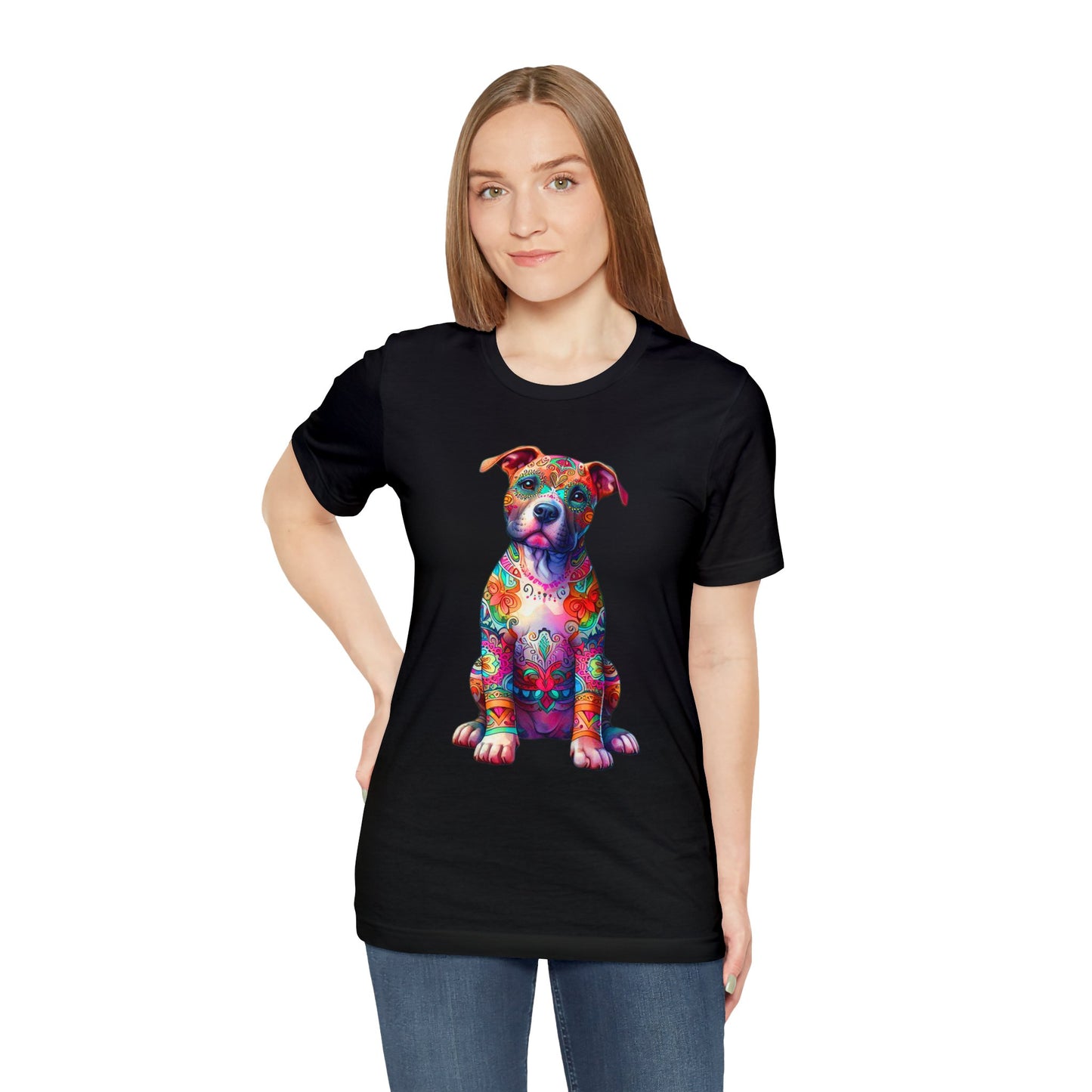 Vibrant Neon Floral Pitbull unisex Jersey Tee ,Dog Lover Shirt, Rescue Dog Shirt, Pitbull Lover, Dog Mom Shirt, Dog Mom Gift, Pittie Mom