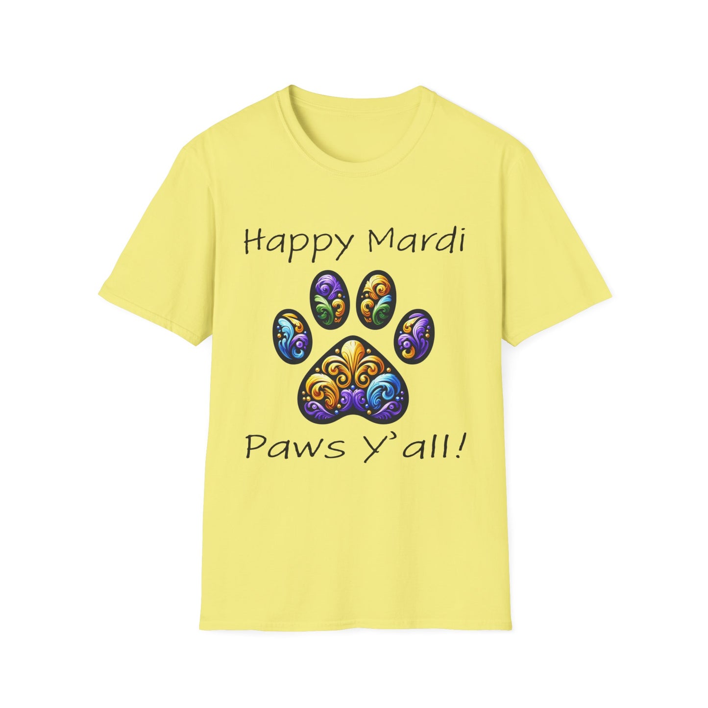 Happy Mardi Paws Y'all Short Sleeve Tee Shirt, Dog mom Mardi Gras tee, New Orleans Mardi Gras Parade Shirt, Mardi Gras Lover, NOLA Tee Shirt