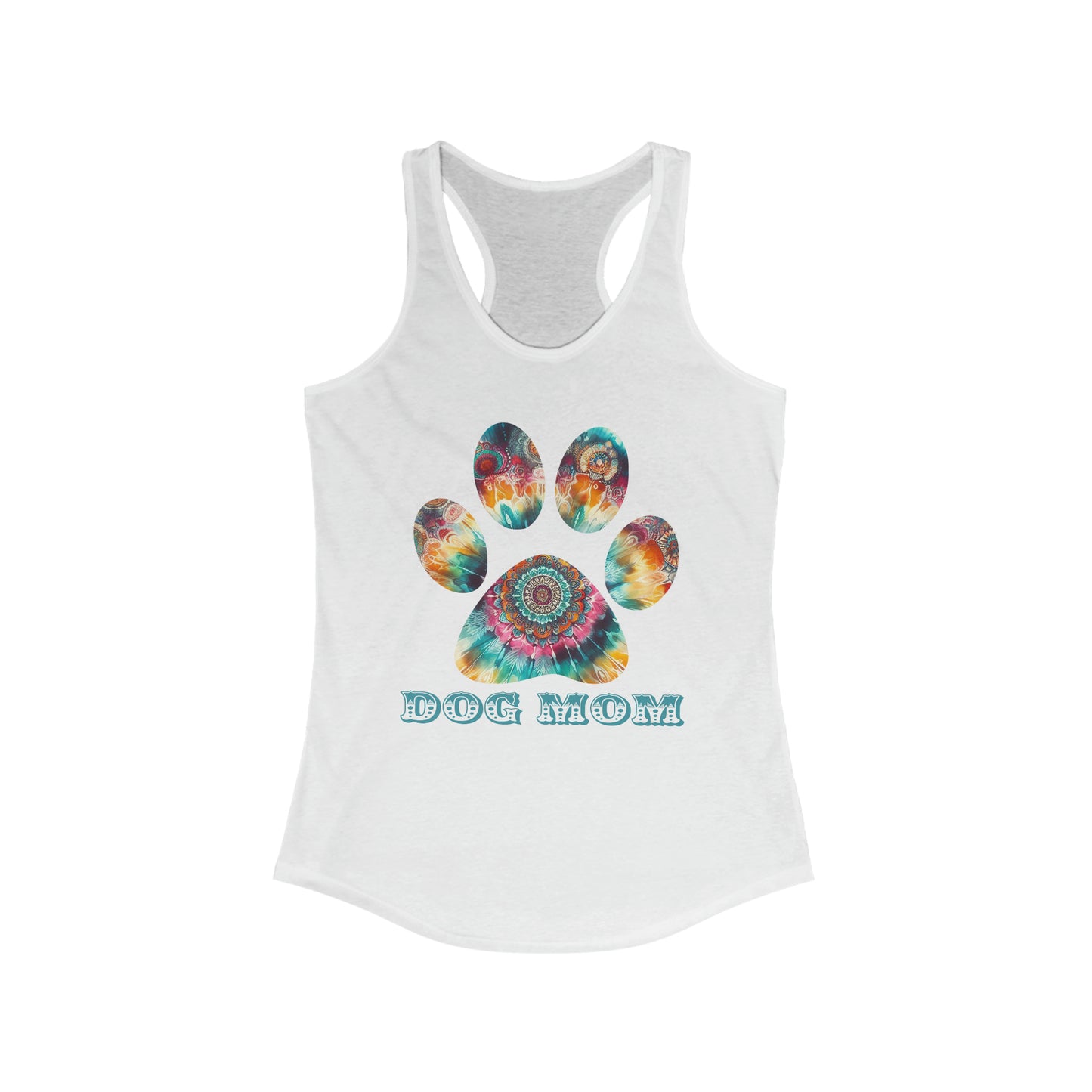 Tye Dye Paw Print Dog Ideal Racerback Tank, Dog Mom Tee Shirt, Gifts For Dog Lovers, Fur Moms, Summer Style Animal Shirt