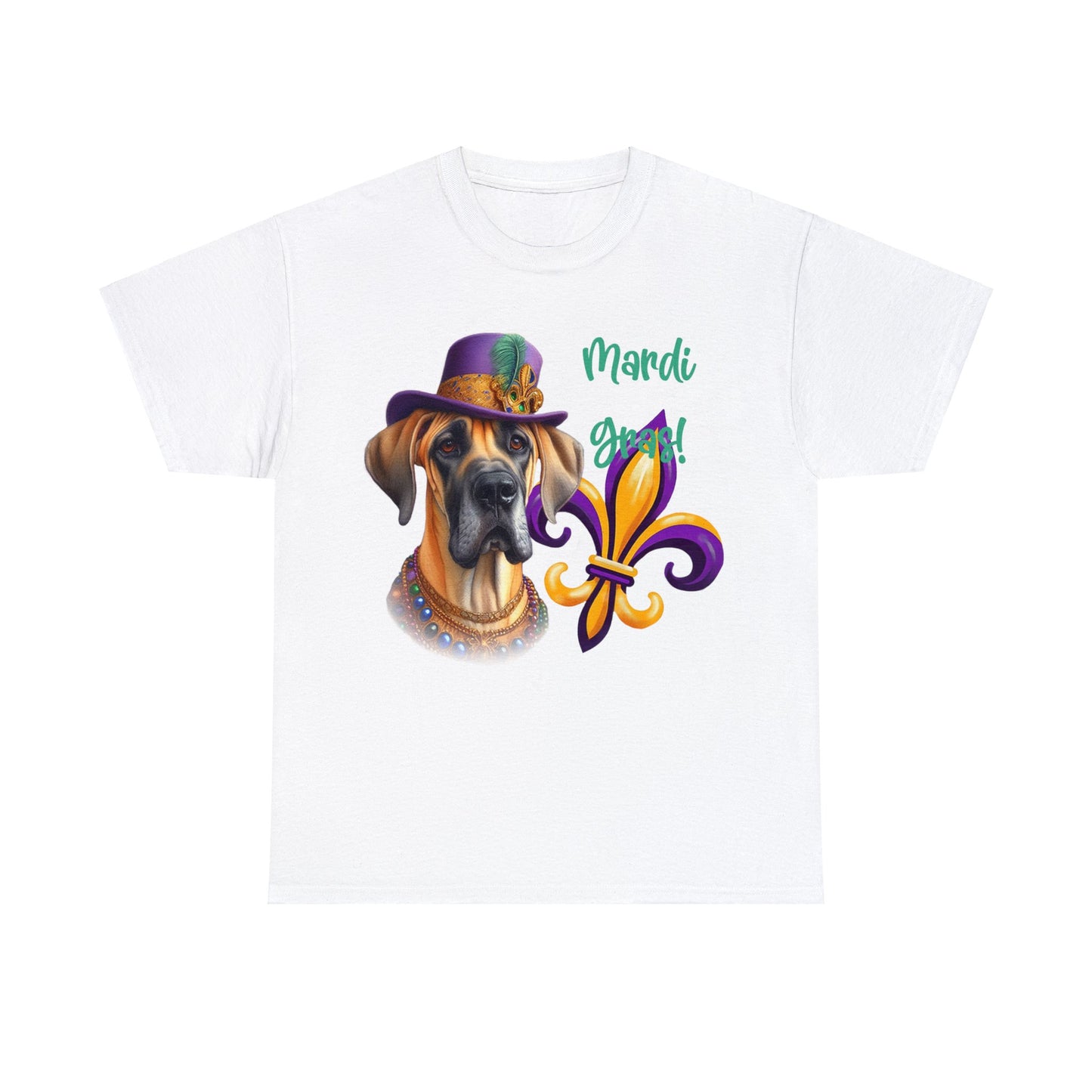 Mardi Gras Fawn Great Dane Unisex Heavy Cotton Tee