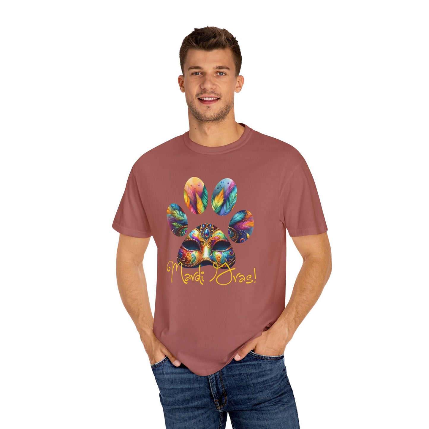 Mardi Gras Paw Print Unisex Garment-Dyed T-shirt