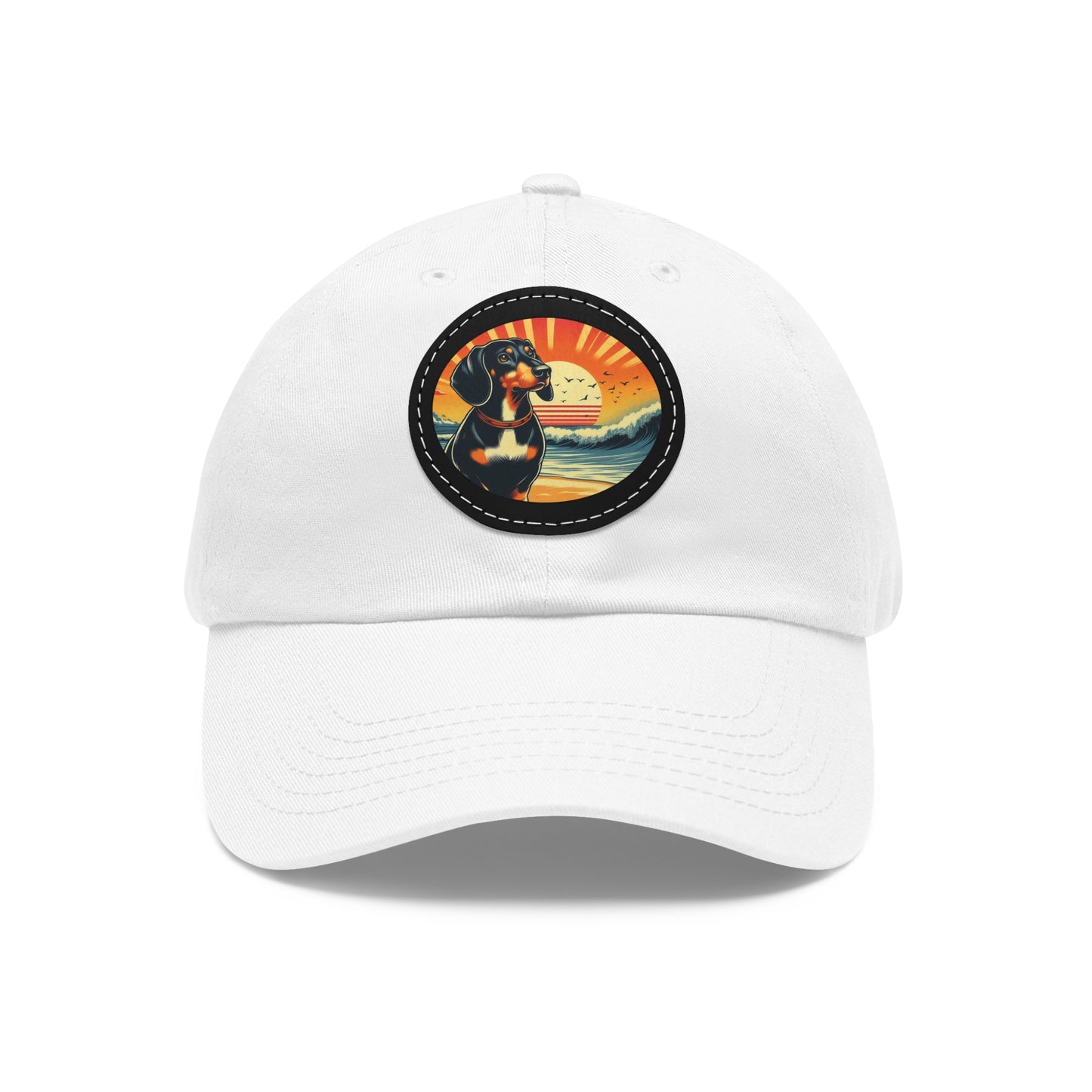 Dachshund Summer Vibes Casual Beach Summer Hat with leather Patch, Doxie Mom, Doxie Dad, Summer Ball Cap For Doxie Lovers