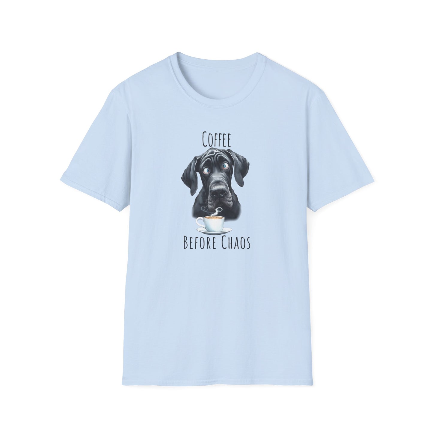 Coffee Before Chaos Great Dane Funny Shirt, Gifts for Great Dane lovers, Dog Mom, Funny Dog Tee Shirt