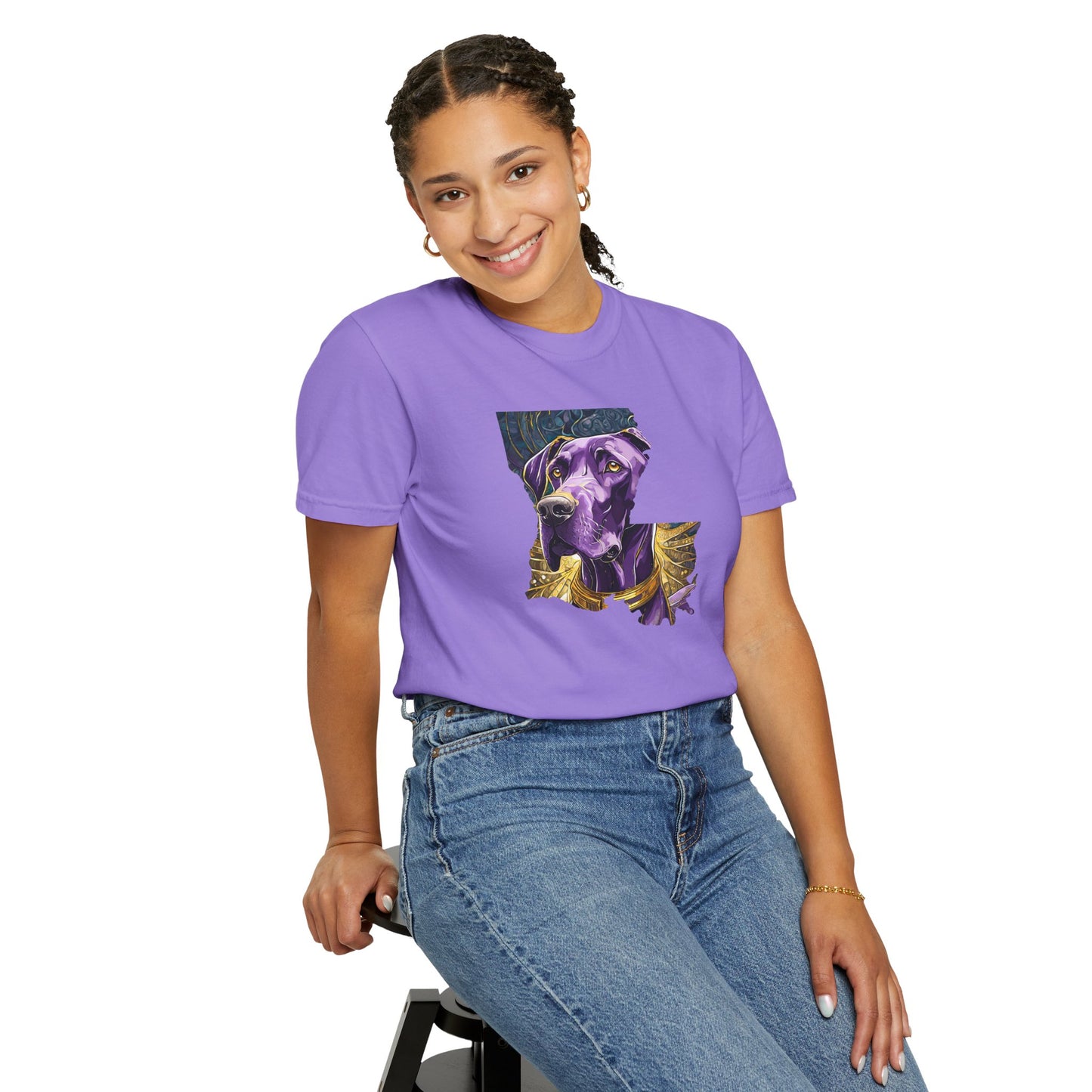 Purple and Gold Louisiana Great Dane Unisex Garment-Dyed T-shirt