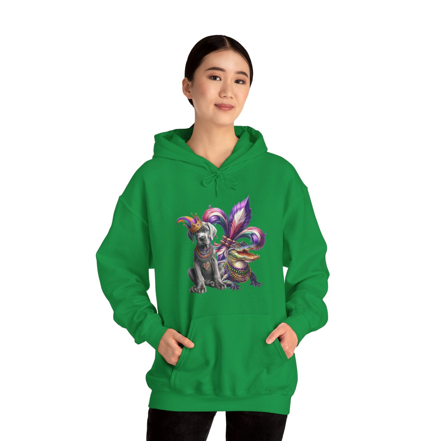 Great Dane Louisiana Mardi Gras Hooded Sweatshirt, Mardi Gras, Fat Tuesday, Carnival , Mardi Gras Gift, Dog Party