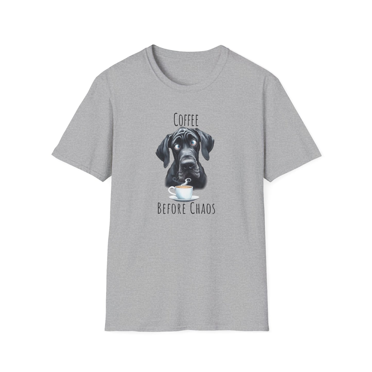 Coffee Before Chaos Great Dane Funny Shirt, Gifts for Great Dane lovers, Dog Mom, Funny Dog Tee Shirt