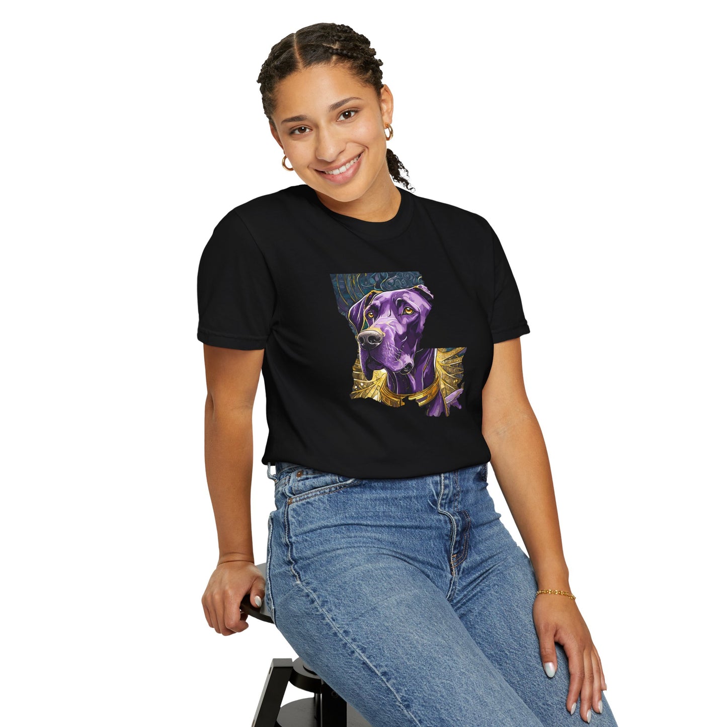 Purple and Gold Louisiana Great Dane Unisex Garment-Dyed T-shirt