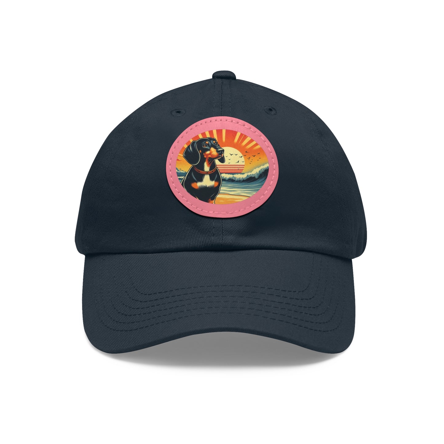 Dachshund Summer Vibes Casual Beach Summer Hat with leather Patch, Doxie Mom, Doxie Dad, Summer Ball Cap For Doxie Lovers