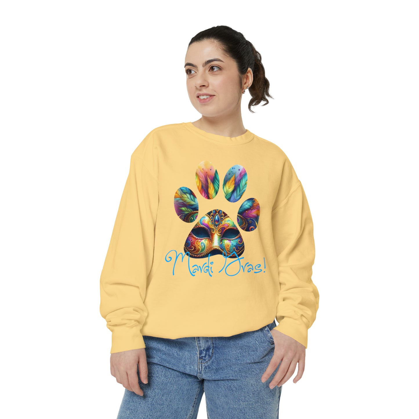 Mardi Gras Paw Print Unisex Garment-Dyed Sweatshirt