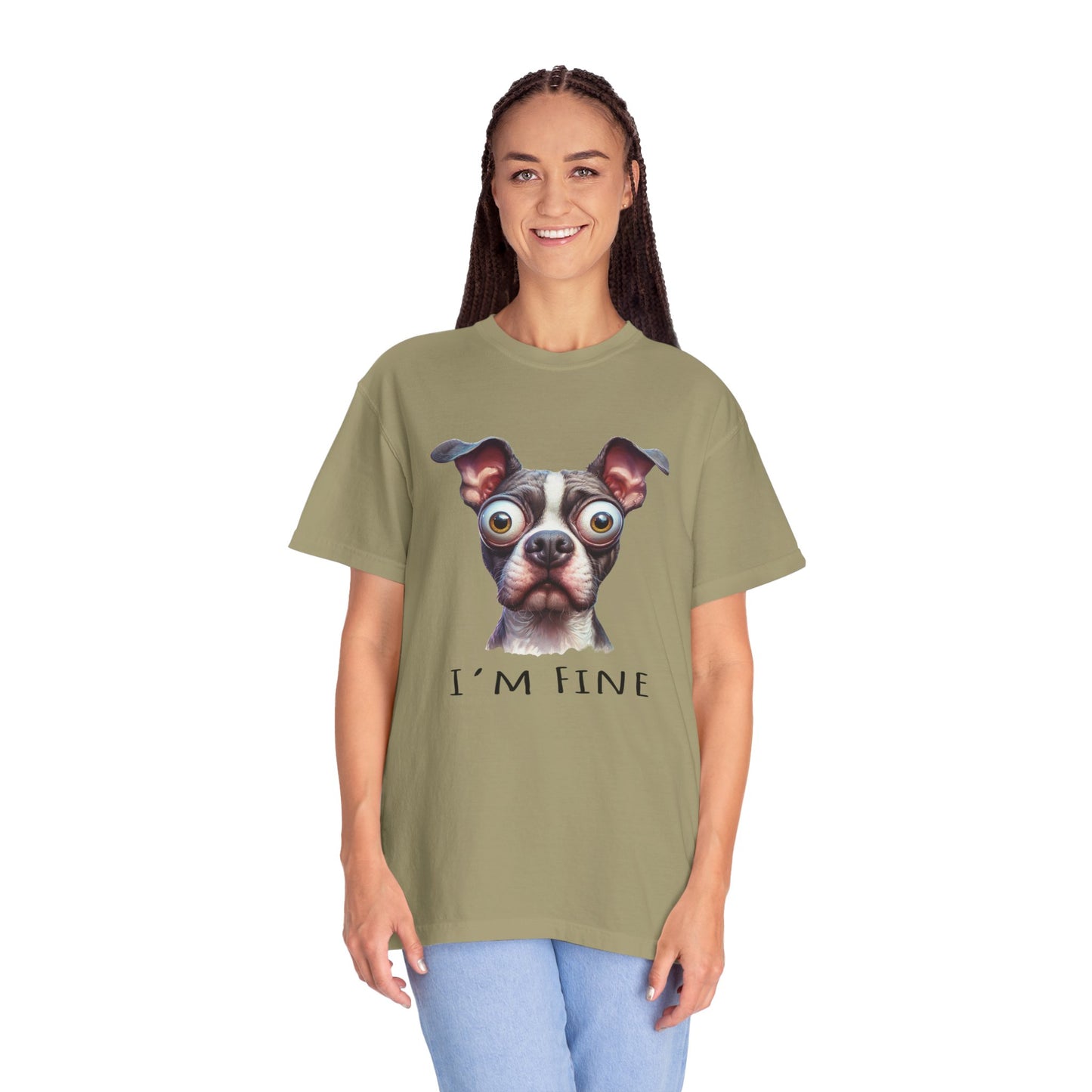 I'm Fine Funny Pit Bull Terrier Tee , American Bully Shirt , Unisex Pittie Garment Dyed Tee Shirt