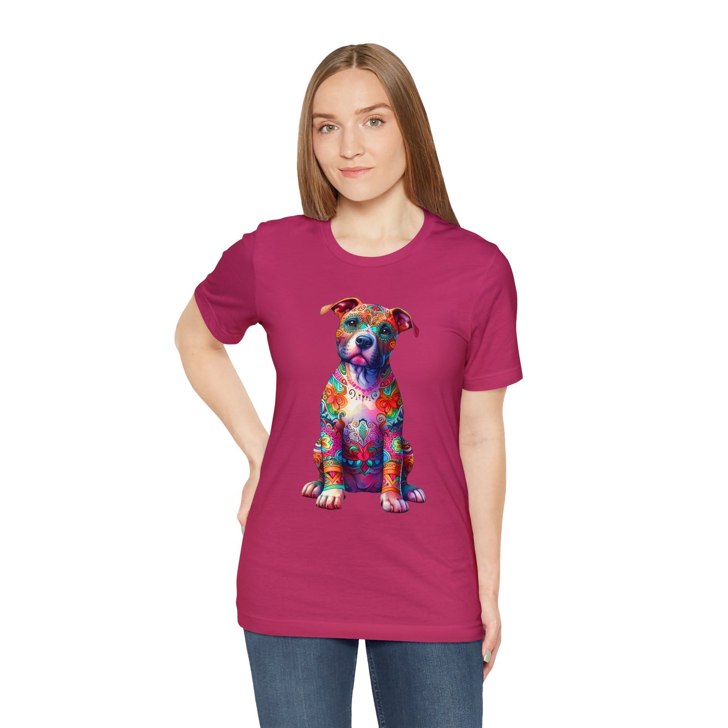 Vibrant Neon Floral Pitbull unisex Jersey Tee ,Dog Lover Shirt, Rescue Dog Shirt, Pitbull Lover, Dog Mom Shirt, Dog Mom Gift, Pittie Mom