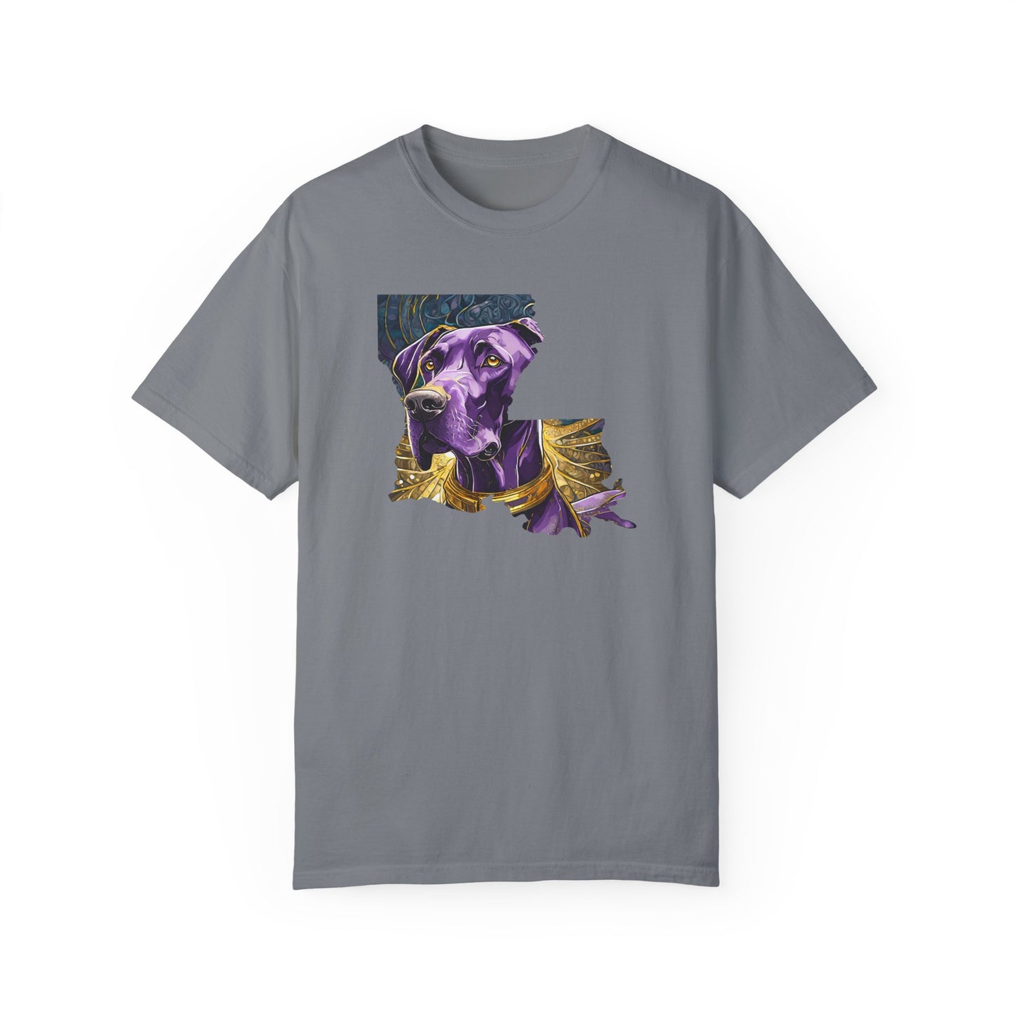 Purple and Gold Louisiana Great Dane Unisex Garment-Dyed T-shirt