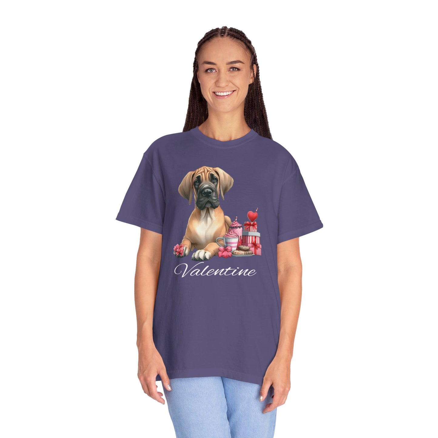 Fawn Great Dane Valentine Tee Shirt, Love Dog Shirt,Valentine Dog Tee ,Valentine Garment Dyed Dog Shirts, Great Dane Lovers, Dog Mom